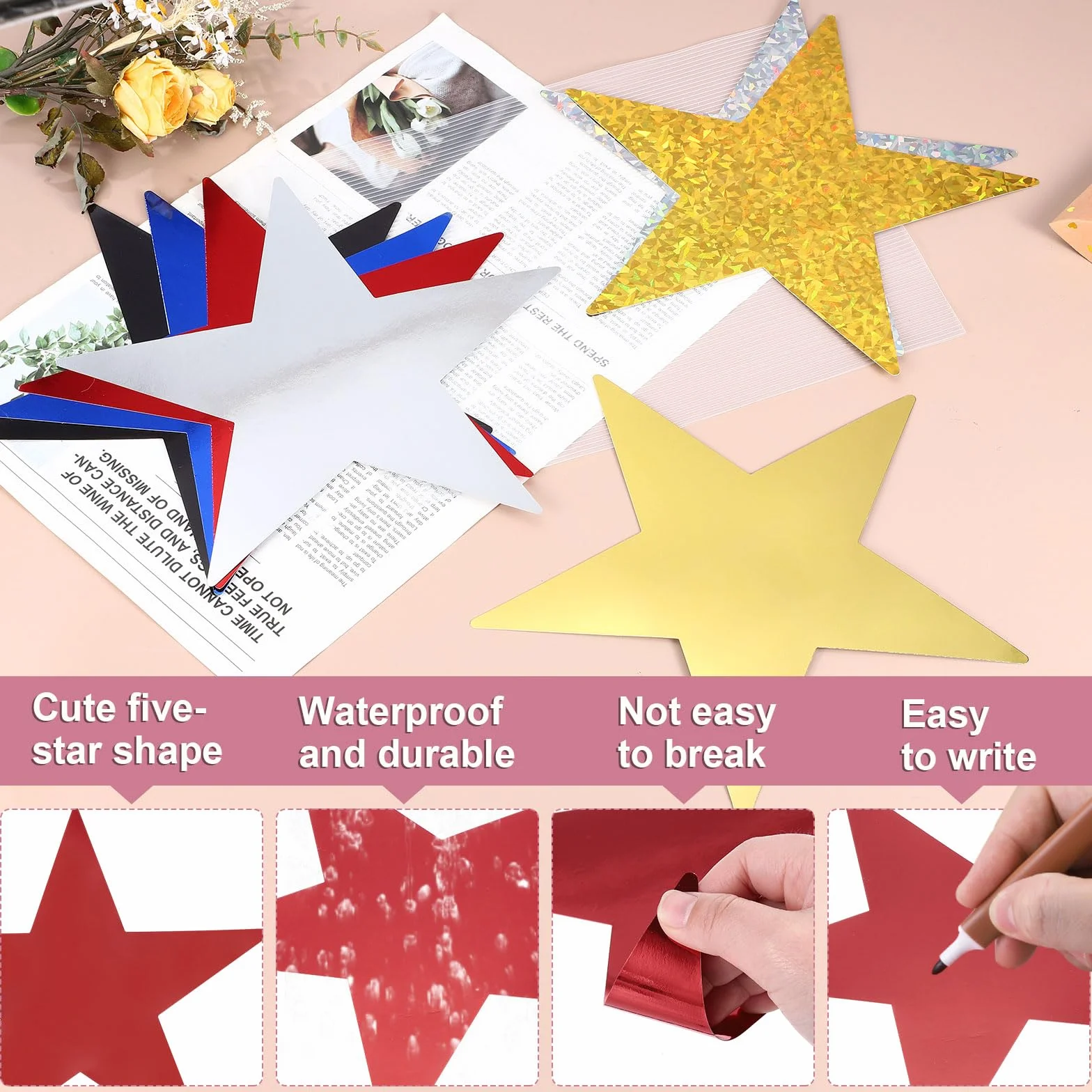 Estrellas Rojas Recortadas Decoración 20 Pcs 11" Cartón Doble Impresas Confeti