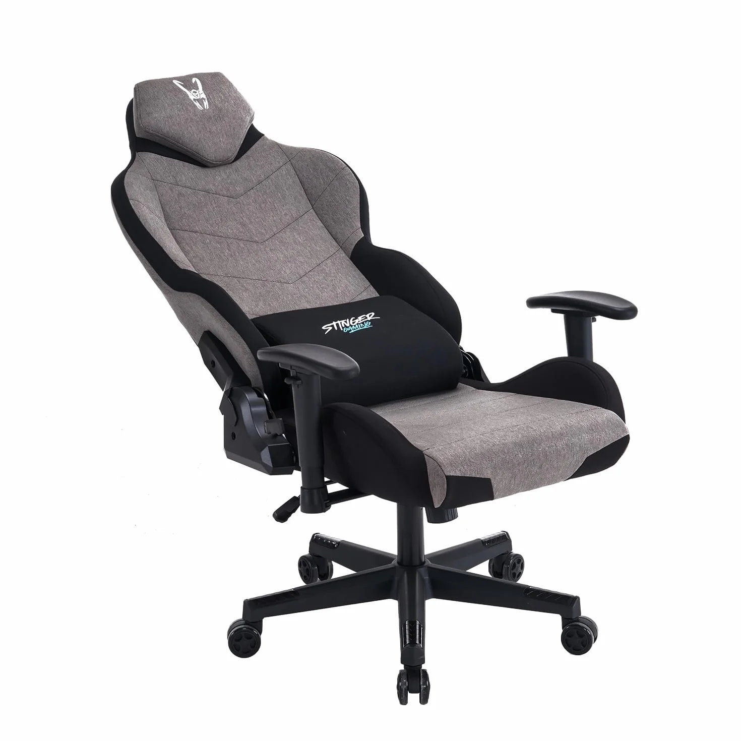 Woxter Stinger Station Titan Dark Silla Gaming Oficina Eje Acero Levantamiento Pistón Gas Tela Antimanchas Reposabrazos 2D Foam Racing Cojín Lumbar