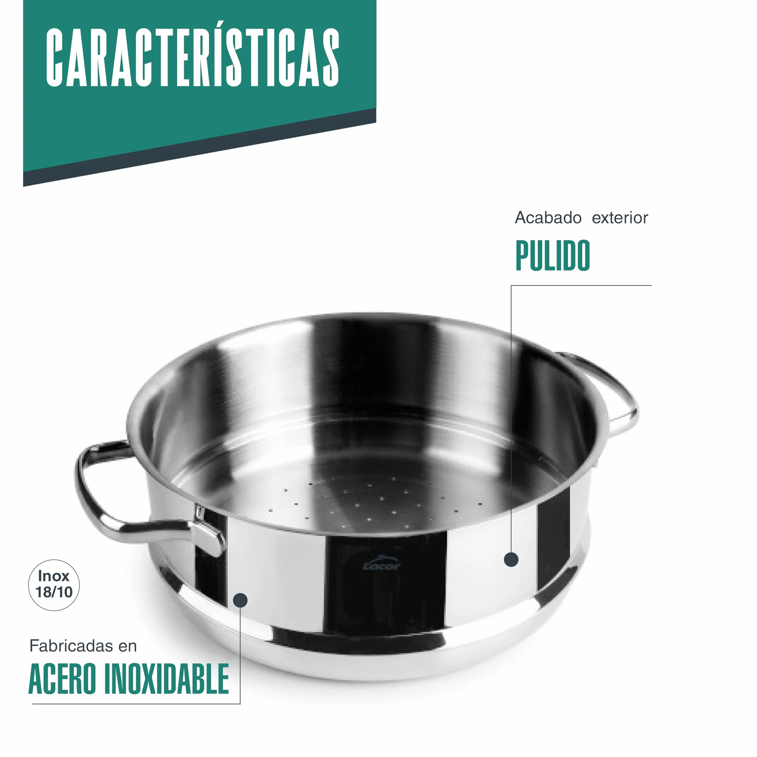 Lacor Cuscusera Basic Acero Inoxidable 18/10 ø20cm Apta para Lavavajillas
