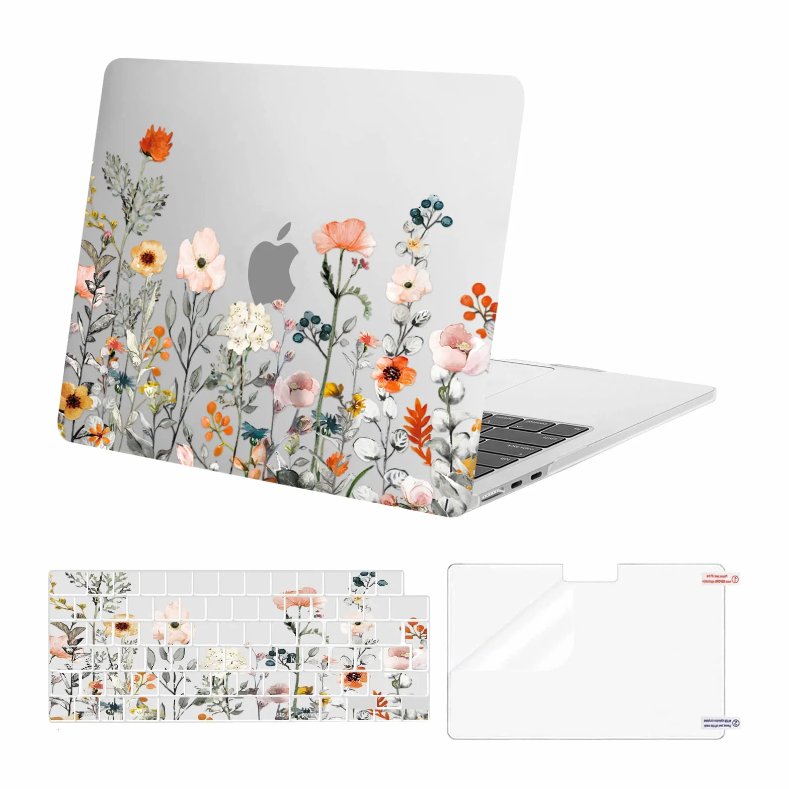MOSISO Funda Compatible con MacBook Air 13,6 Pulgadas, 2022 2023 2024 Versión A3113 M3 A2681 M2, Flores de Jardín Plástico Carcasa Rígida&Cubierta del Teclado&Protector de Pantalla, Transparente