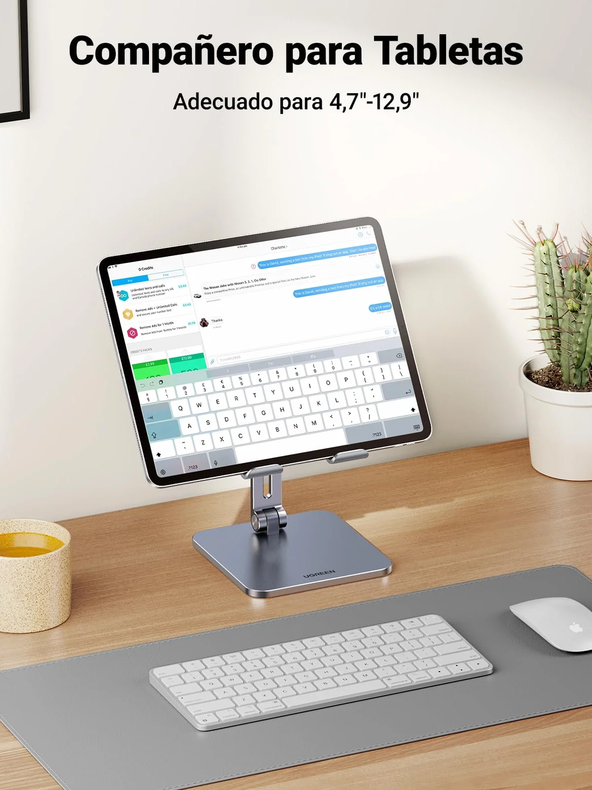 UGREEN Soporte Tablet Mesa | Stand Plegable para Móvil de Aluminio hasta 12,9 Compatible con iPad Galaxy Tab MediaPad iPhone 17 16 15 Gris