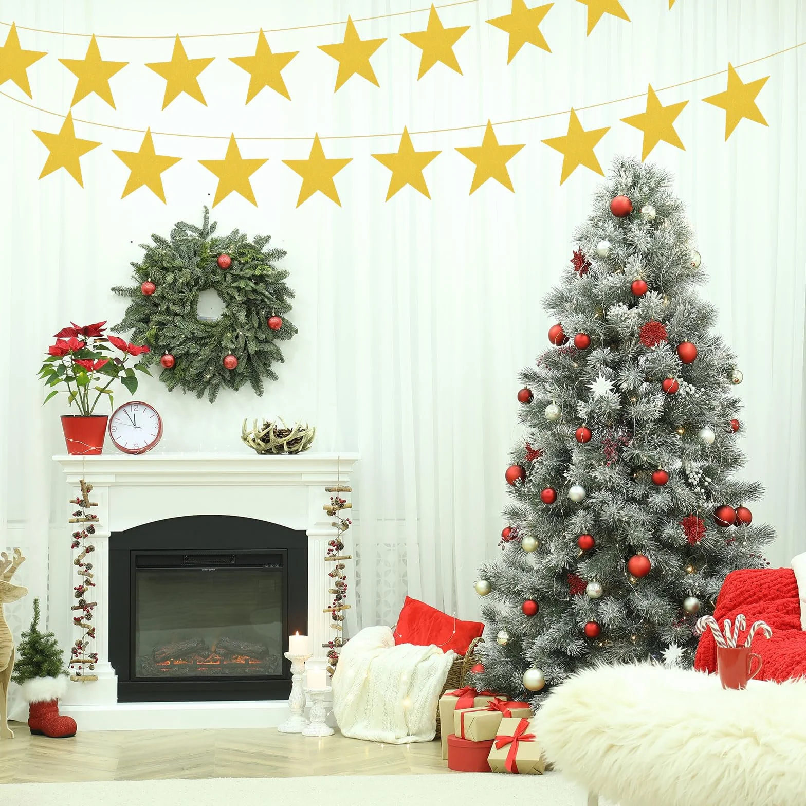 Estrellas Rojas Recortadas Decoración 20 Pcs 11" Cartón Doble Impresas Confeti