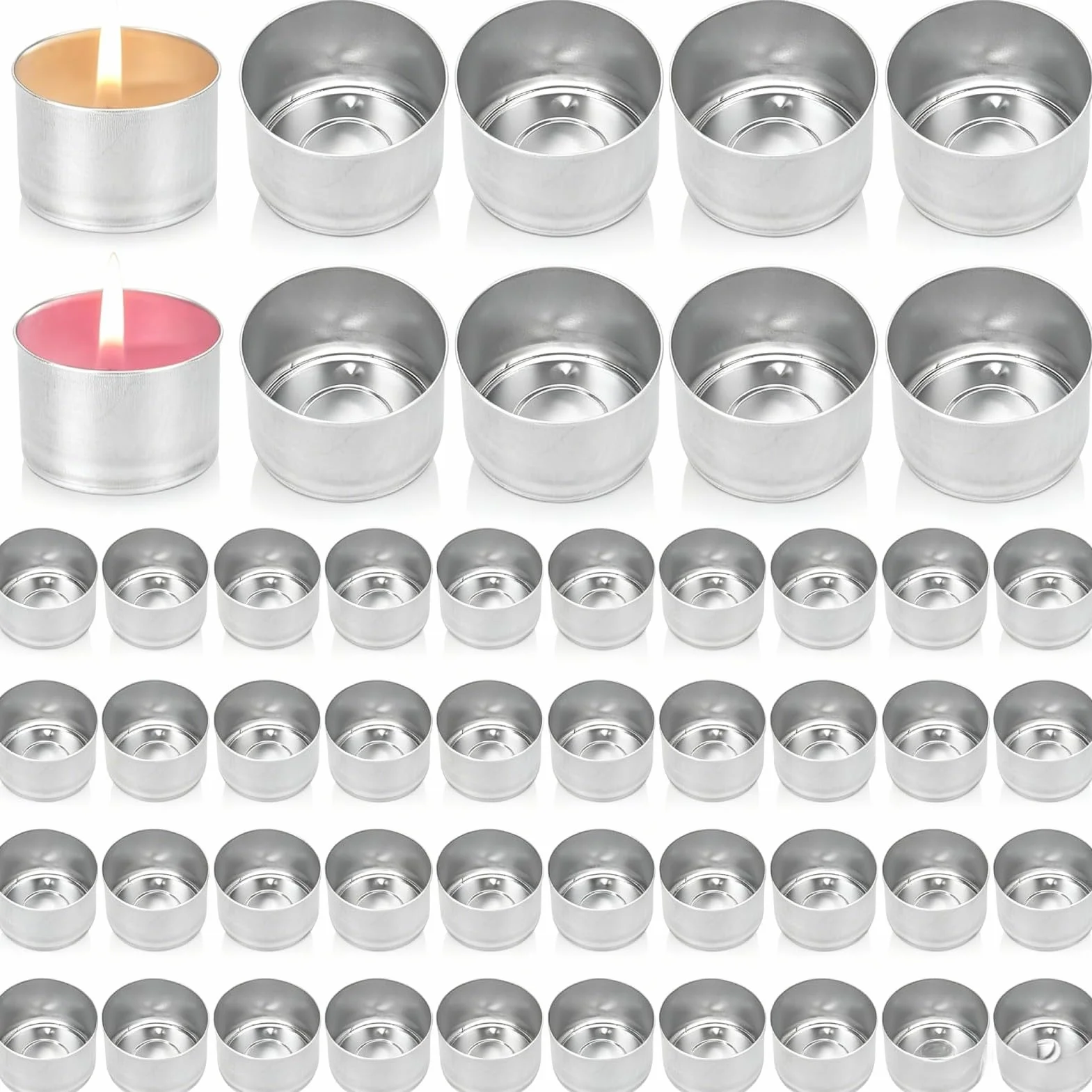 50 Uds. Latas de aluminio para velas de té, tazas de Metal para velas de té, caja vacía, contenedores de caja vacía para velas DIY