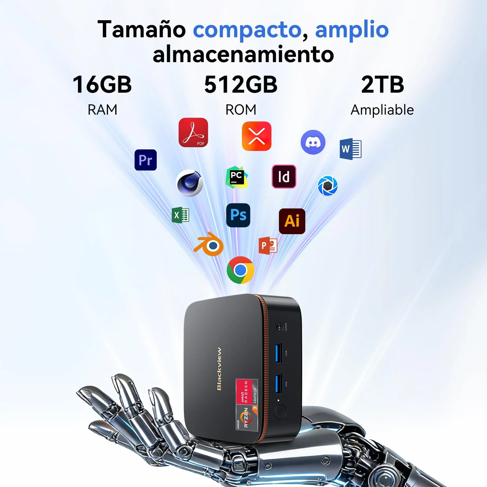 Blackview MP20 Mini PC AMD Ryzen 3300U W-11 Pro (Defeat N95/N150), 16GB RAM 512GB SSD Mini Ordenador de Sobremesa, 4K@60Hz UHD, USB 3.2+HDMI+DP+RJ45 para Negocios/Escuela/Oficina-Garantía de 3 años