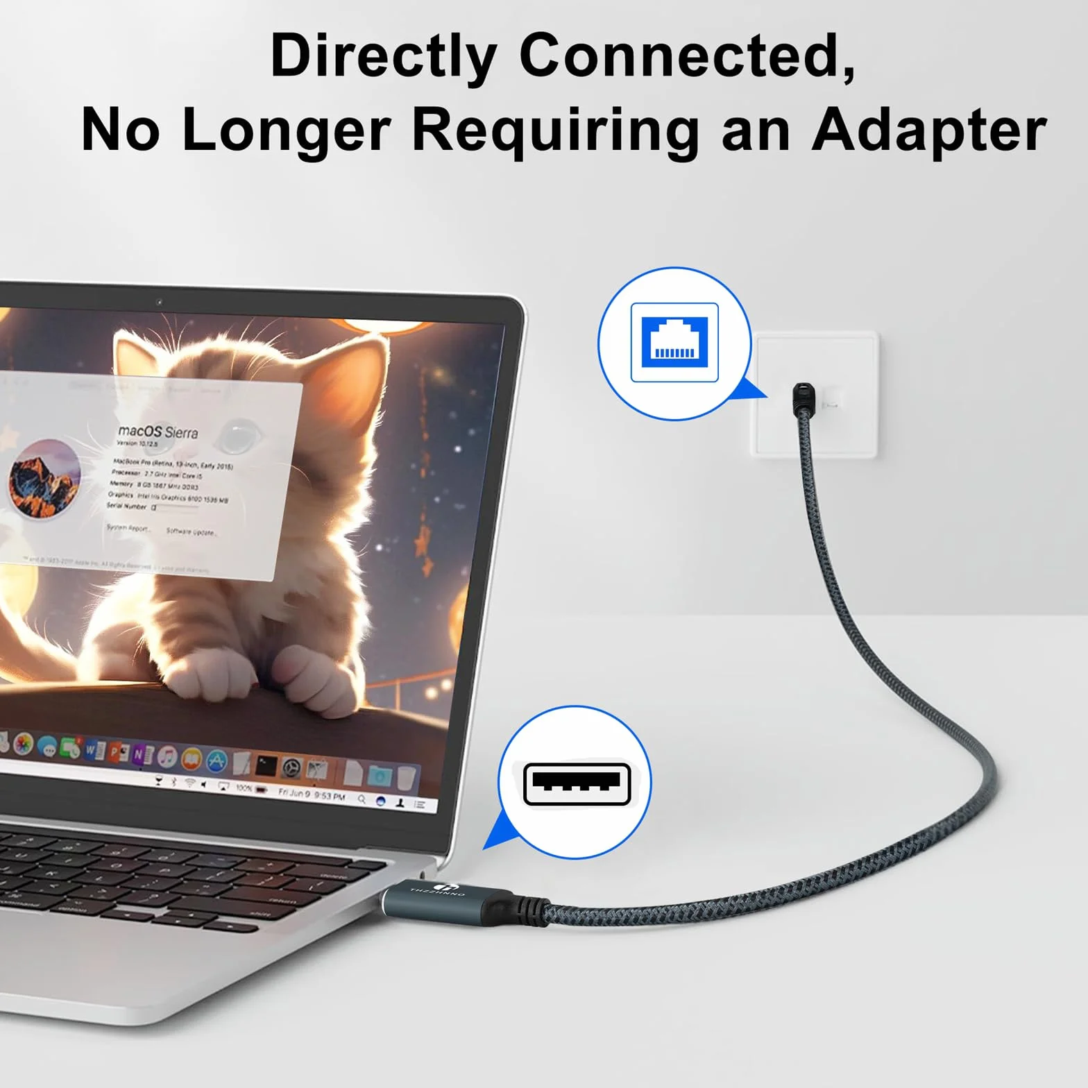 Adaptador USB a Ethernet 1M, USB 3.0 A a RJ45 Macho, Cable Gigabit LAN conectado directamente, Compatible con laptop, PC, MacBook, Switch, Windows, MacOS, Linux