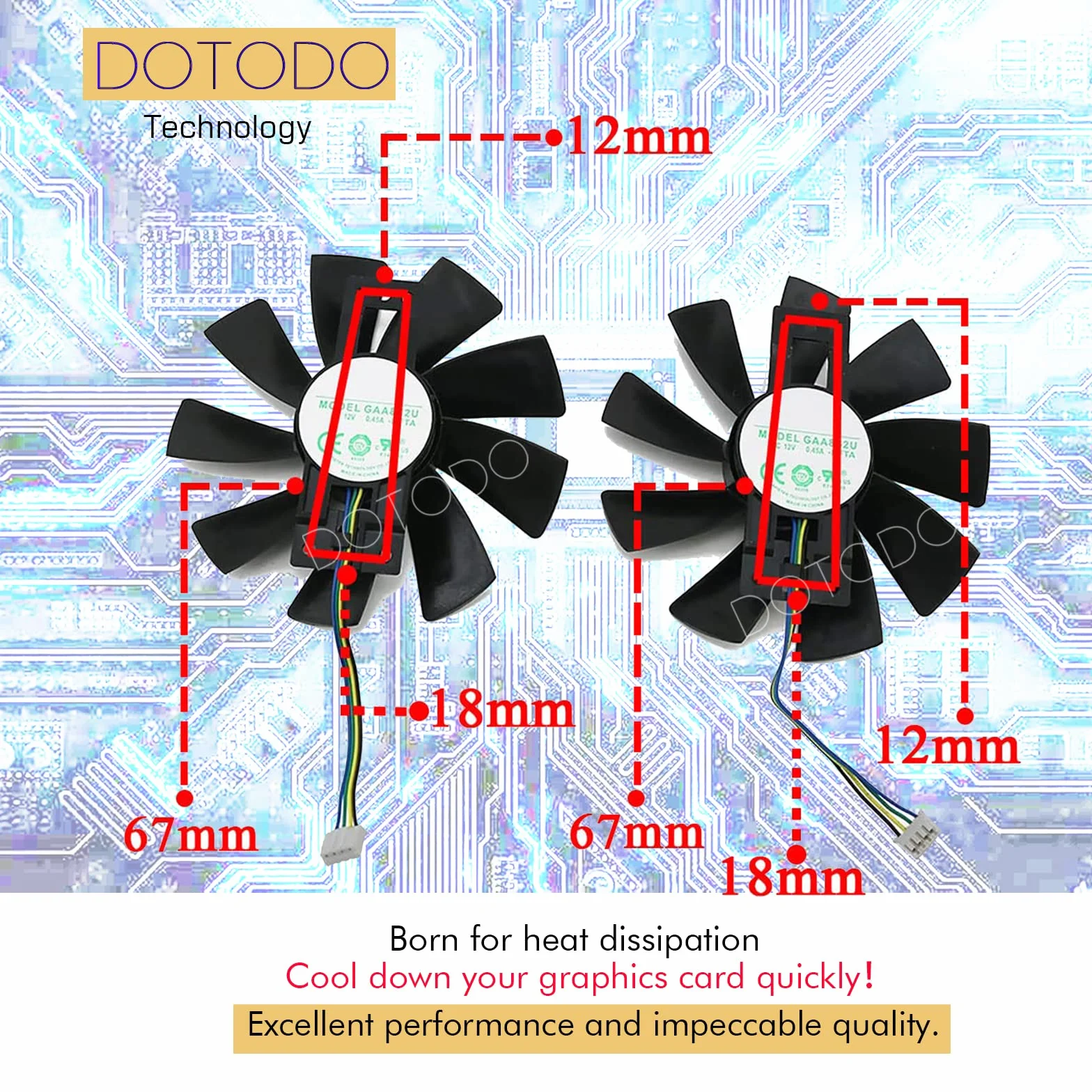 GAA8B2U/GAA8S2U 4Pin GPU Ventilador VGA Cooler Fans para Sapphire R9 380 380X 2g/4G D5 Tarjeta Gráfica Ventilador de Repuesto (Negro-A Juego de dos)
