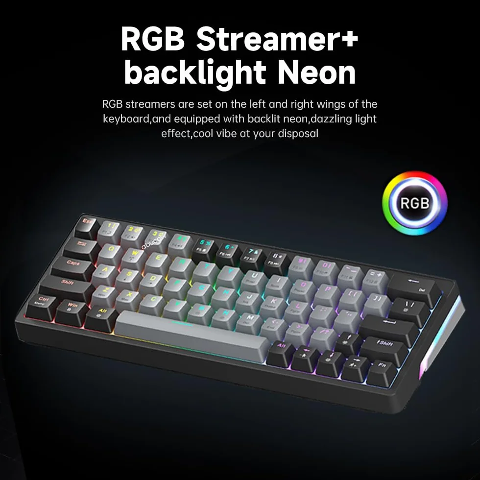 abucow 60% teclado mecánico para juegos, teclado compacto con cable con interruptores marrones, retroiluminación RGB, anti-ghosting, sin conflictos 63 teclas intercambiables (negro-gris)