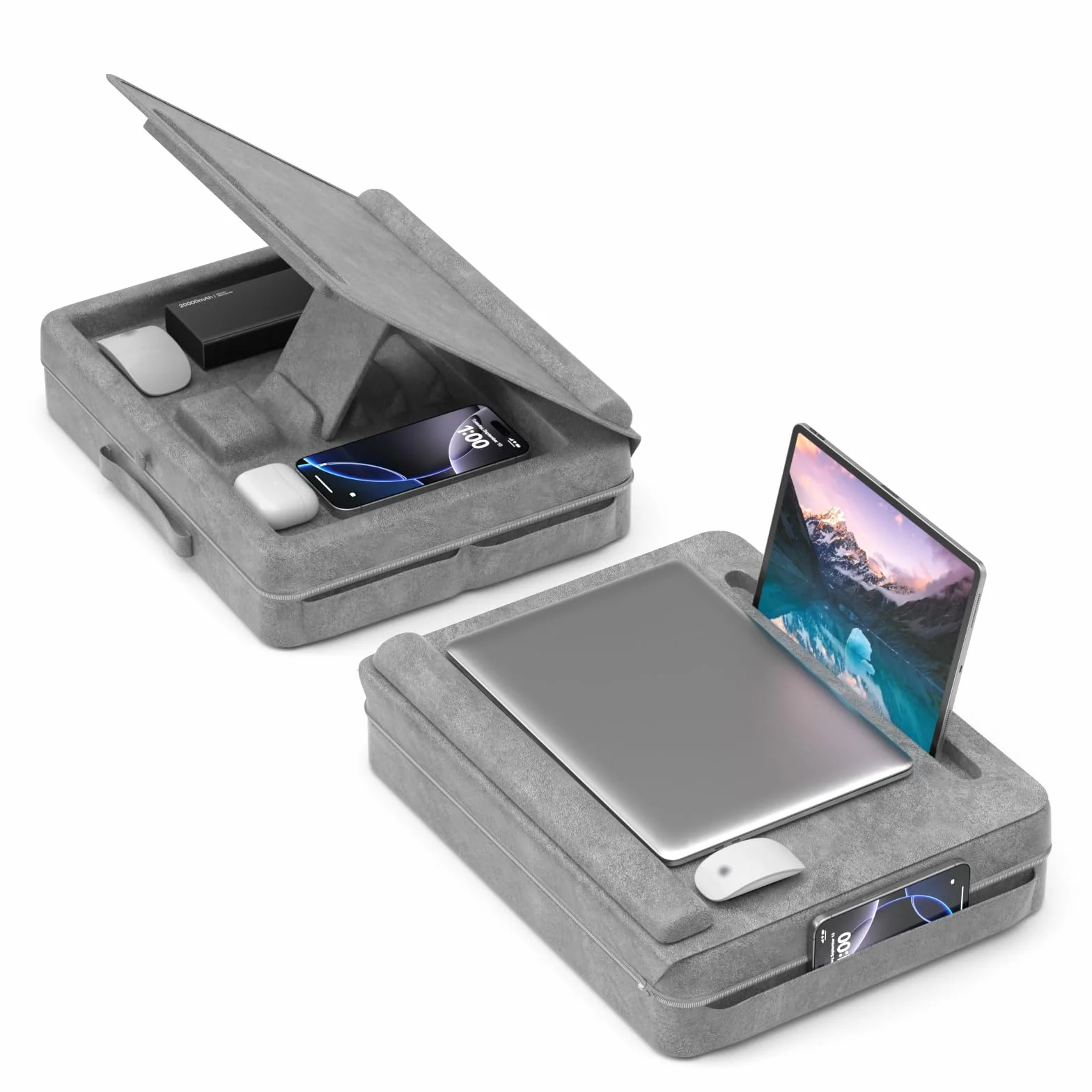 KDD Cojin para Ordenador Portátil,Soporte Portatil Escritorio con Almacenamiento,Ajustable y Versátil Bandeja para Portátil,Soporte Regazo Cojin Portatil para Sofá/Cama/Oficina/casa
