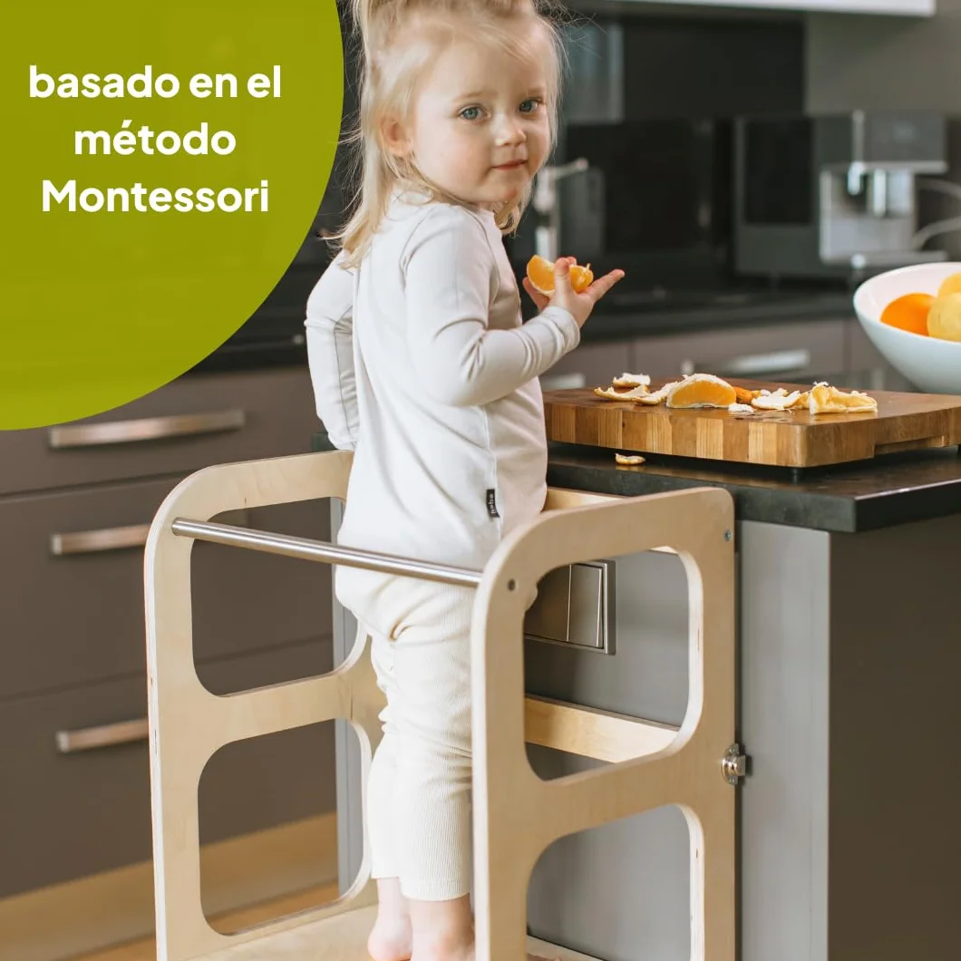 Ette Tete Step’n’Sit® Montessori Torre Mesa de Aprendizaje Convertible 2 en 1 con Cierres de latón Antiguo Madera