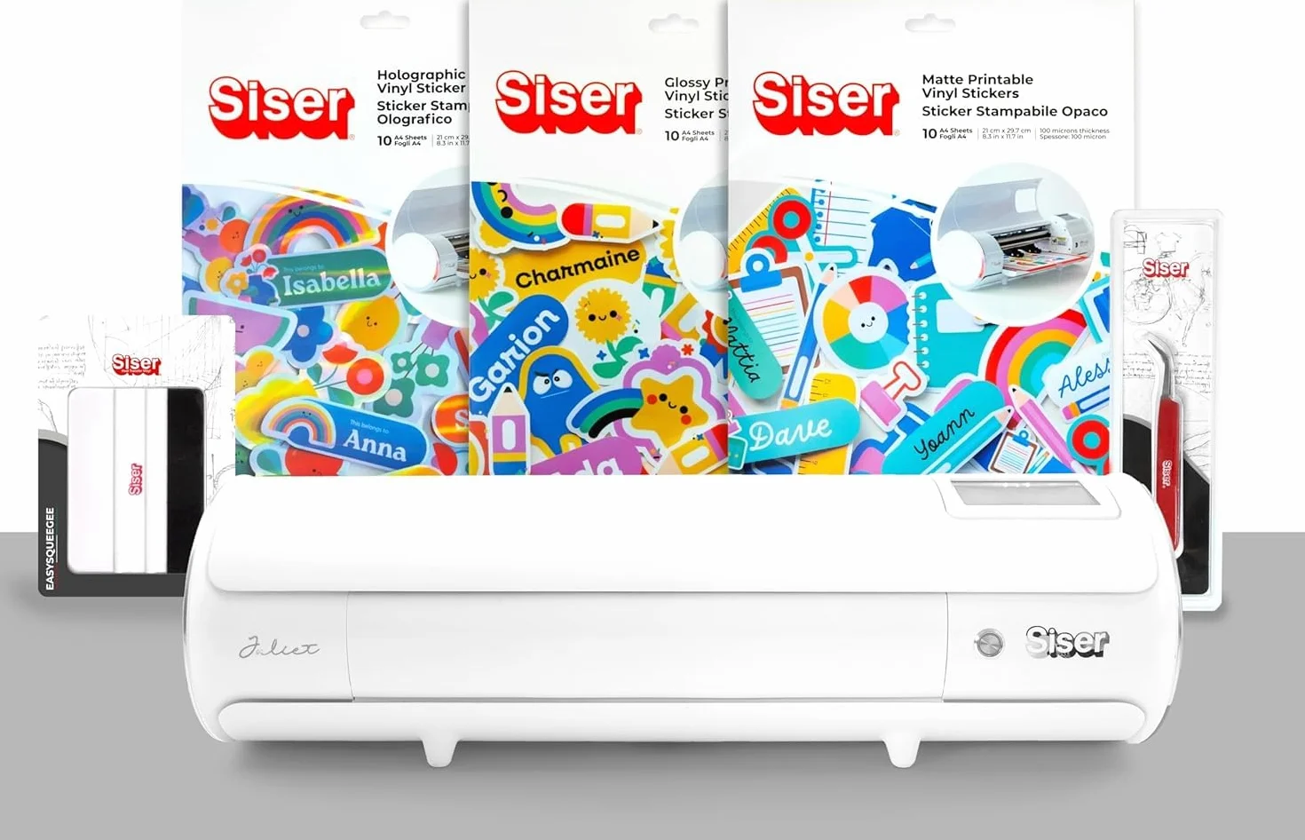 Siser Juliet - Paquete Print&Cut – Plotter de corte profesional de alta precisión con pegatinas imprimibles, espátula y pinzas – Ideal para pegatinas, etiquetas y manualidades