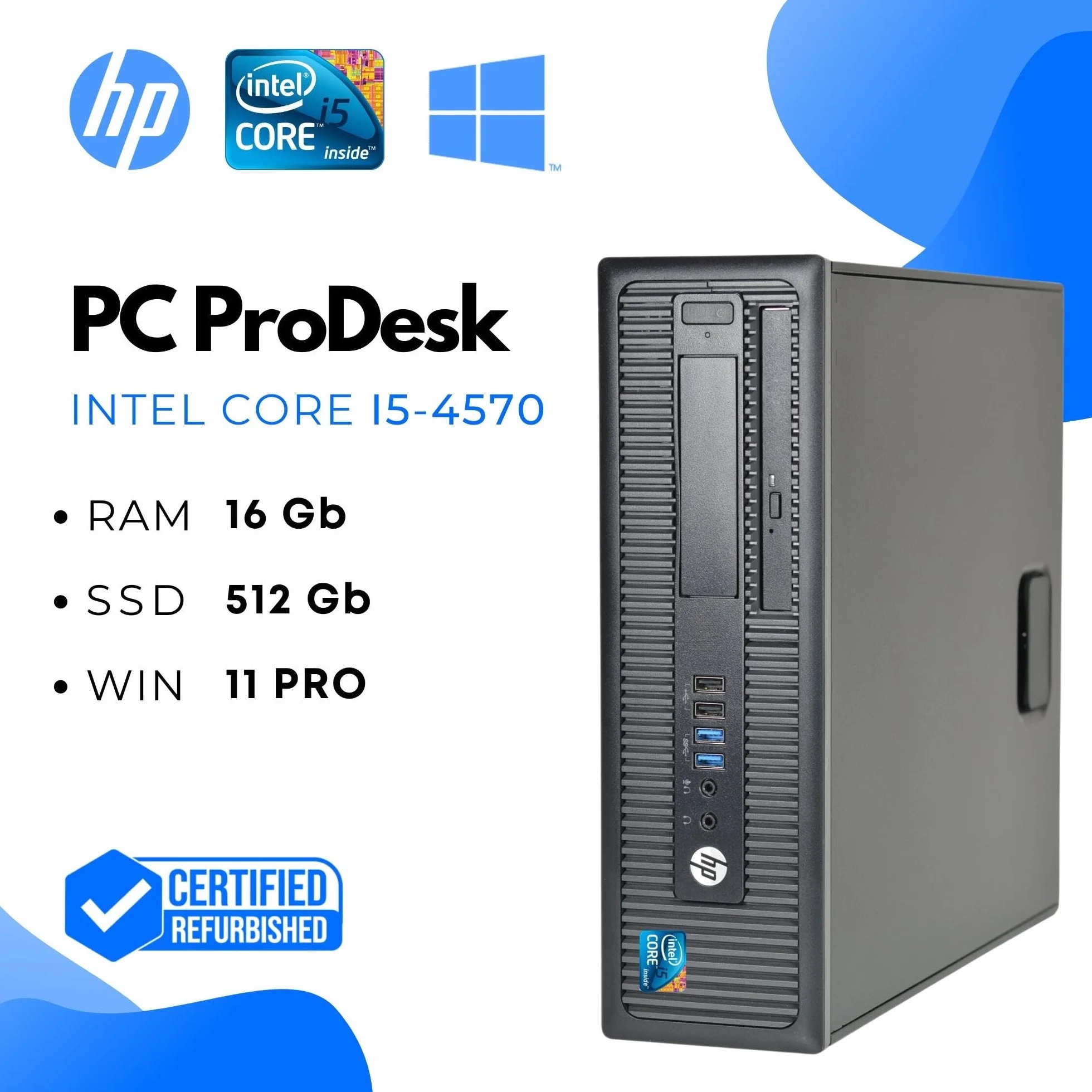 HP EliteDesk Ordenador de sobremesa Intel Core i5 3.2 GHz 16GB RAM SSD 500GB Windows 11 Pro Reacondicionado