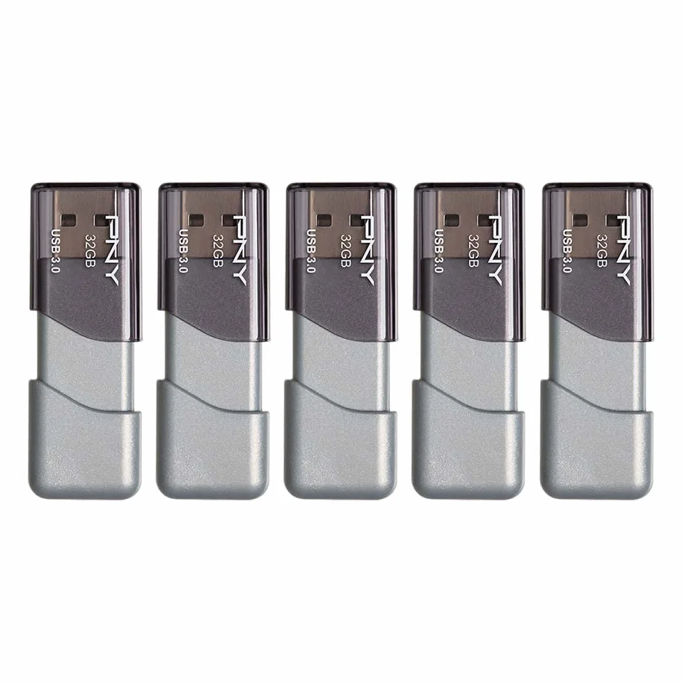 PNY Turbo Attache 3 - Unidad Flash USB 3.0 de 32 GB, 5 Unidades, Color Gris