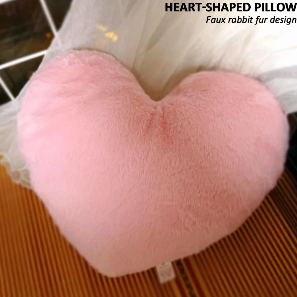 Cojín de Peluche en Forma de Corazón, Decorativo de Sofá (Rosa)