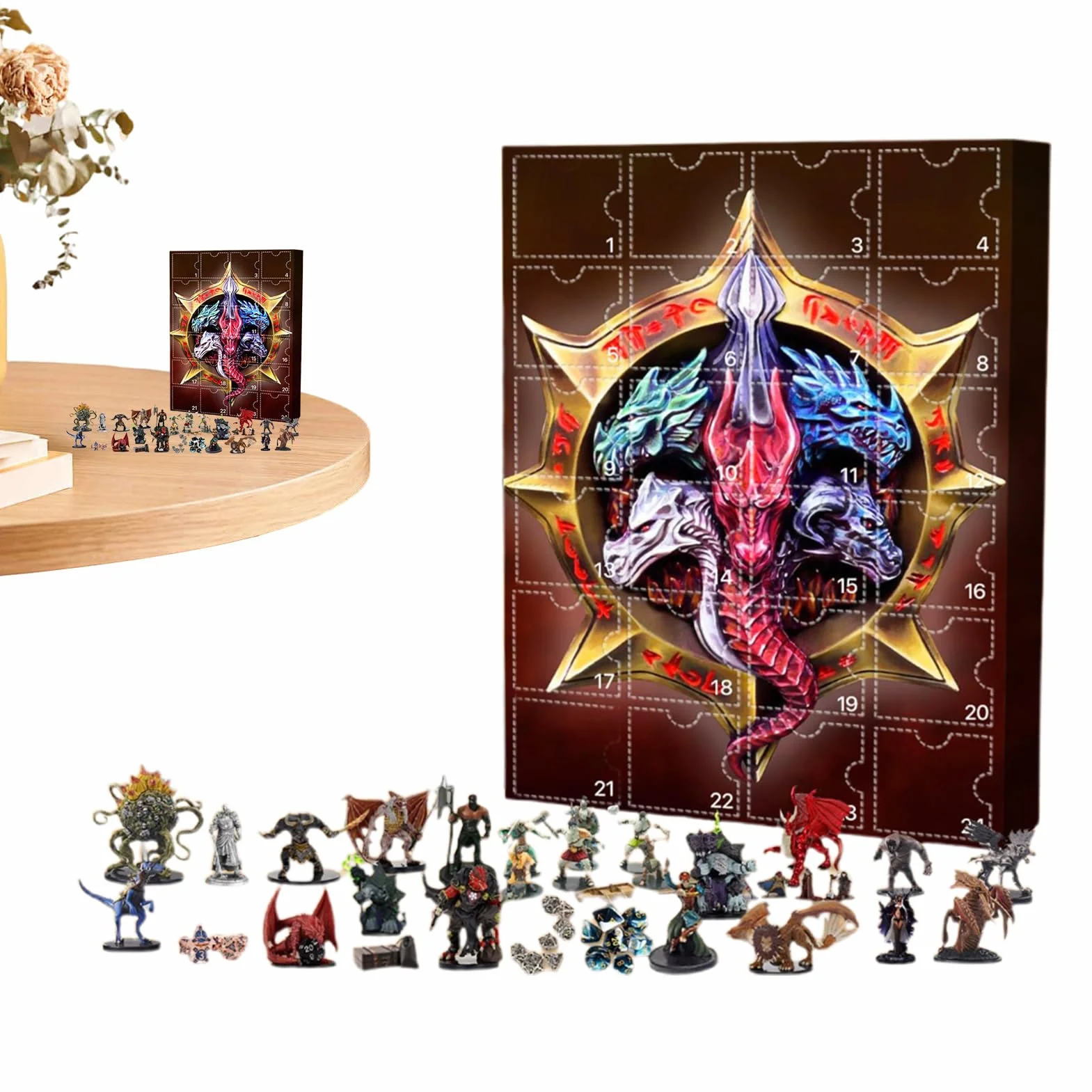 Calendario de Adviento Dungeons & Dragons 2025 | Calendario de Navidad con Colgante de Dragones 24 Días | Adornos de Acrílico 2D