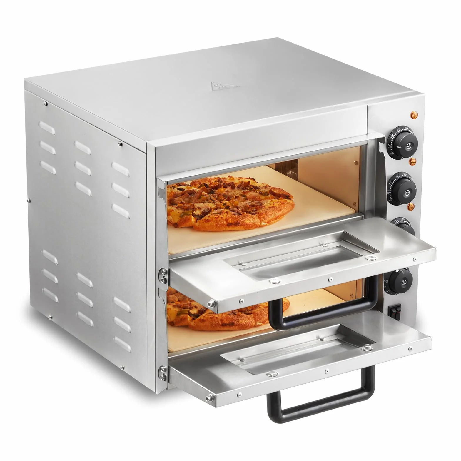 VEVOR Horno de Pizza Comercial Eléctrico de Encimera Doble Piso, Acero Inoxidable con Piedra, 520 x 430 x 430 mm