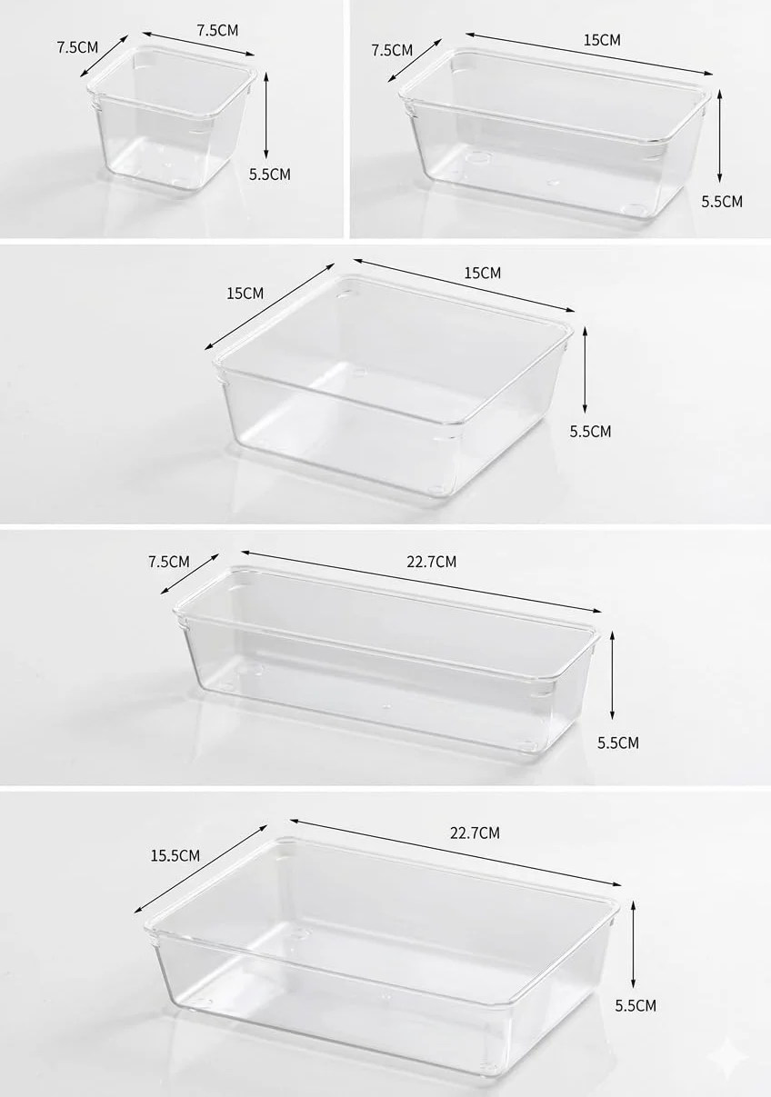 Organizador de Cajones 25 Piezas - Set de Organizadores Transparentes Apilables de Plástico Resistente Antideslizante para Cocina y Baño