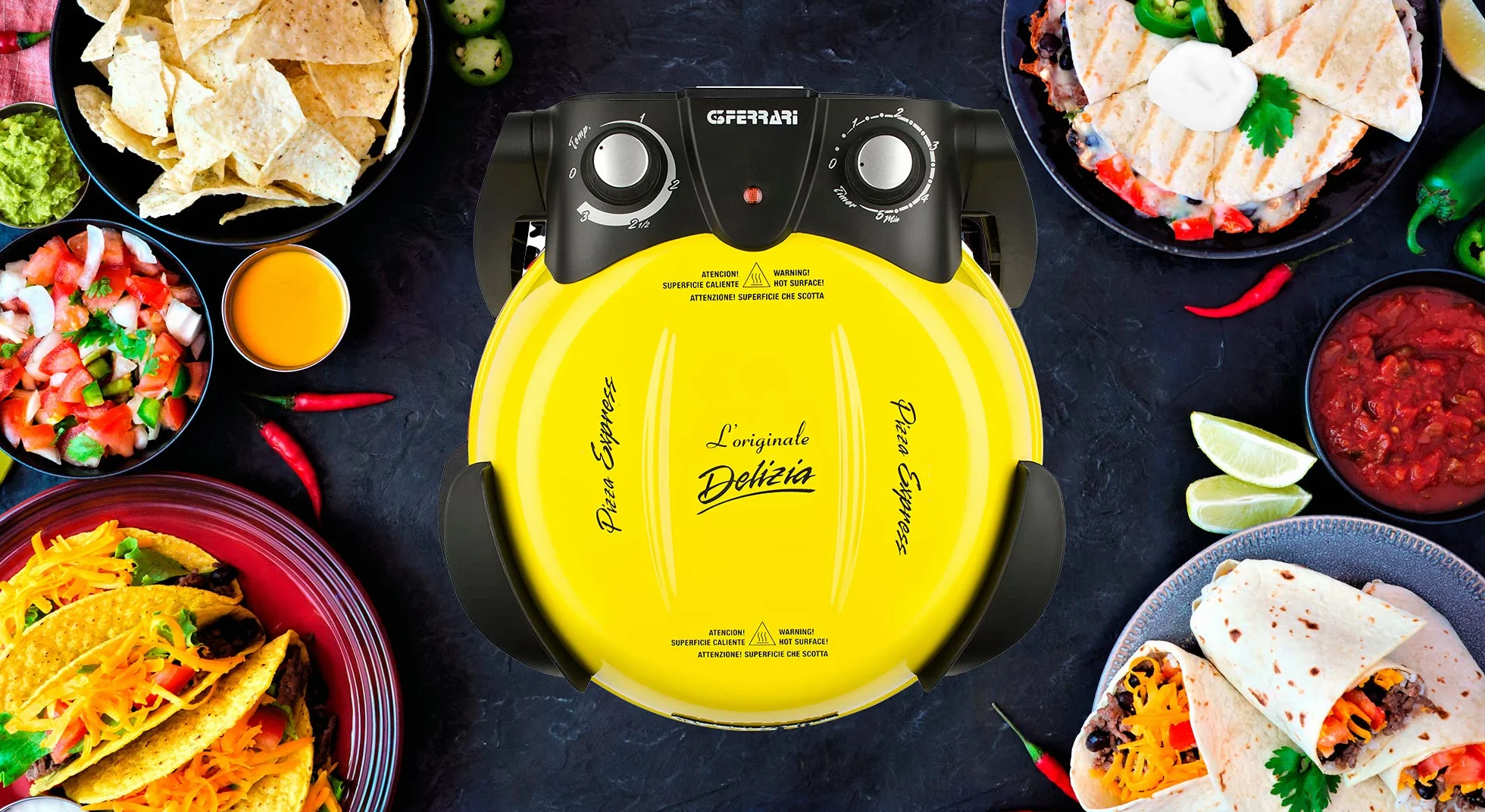 G3 Ferrari G10006 Pizza Express Delizia Horno Pizza 1200W 400°C Amarillo