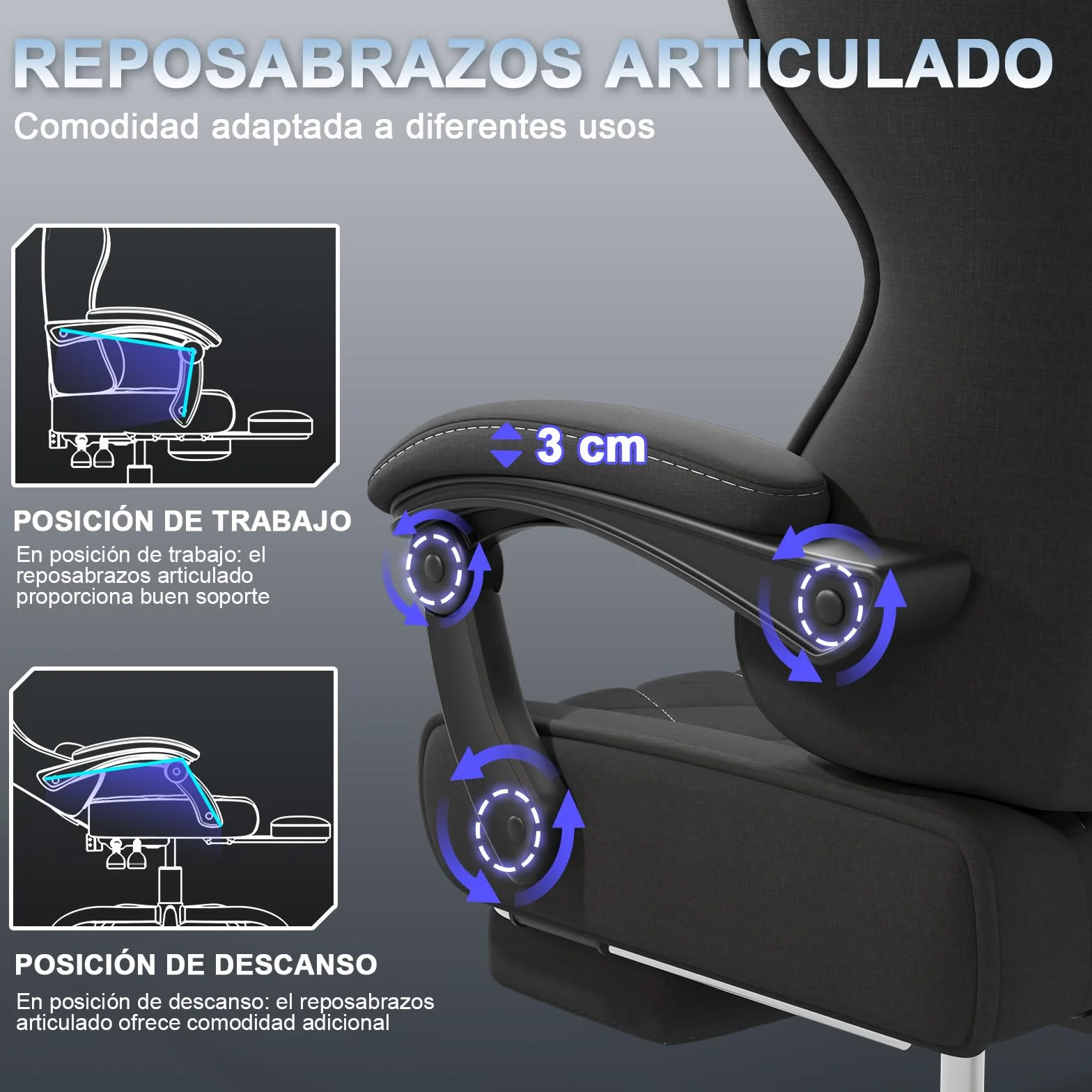 Devoko Silla Gaming Ergonómica de Tela Transpirable con Masaje Lumbar y Reposapiés Retráctil, Reclinable, 150 kg, Negro