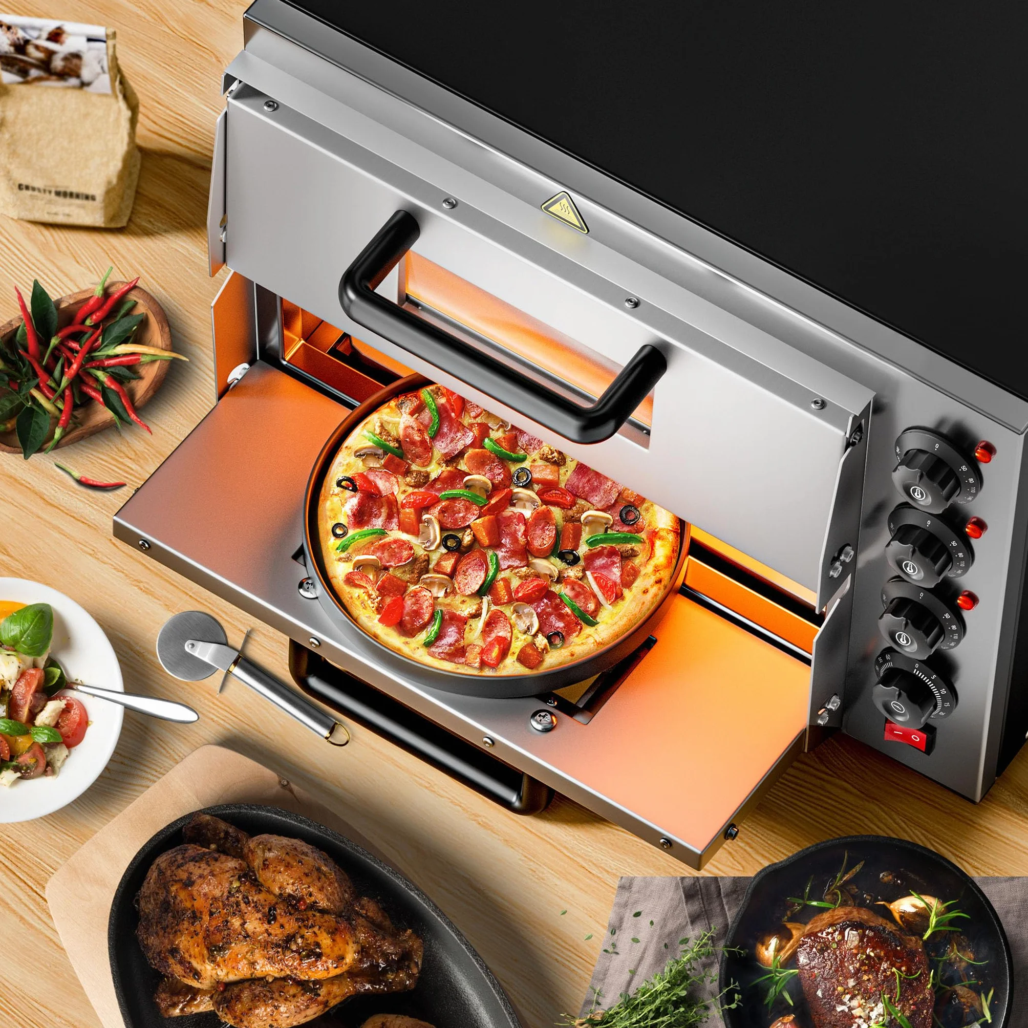 Horno para pizzas 3000W acero inoxidable piedra de cordierita 2 niveles