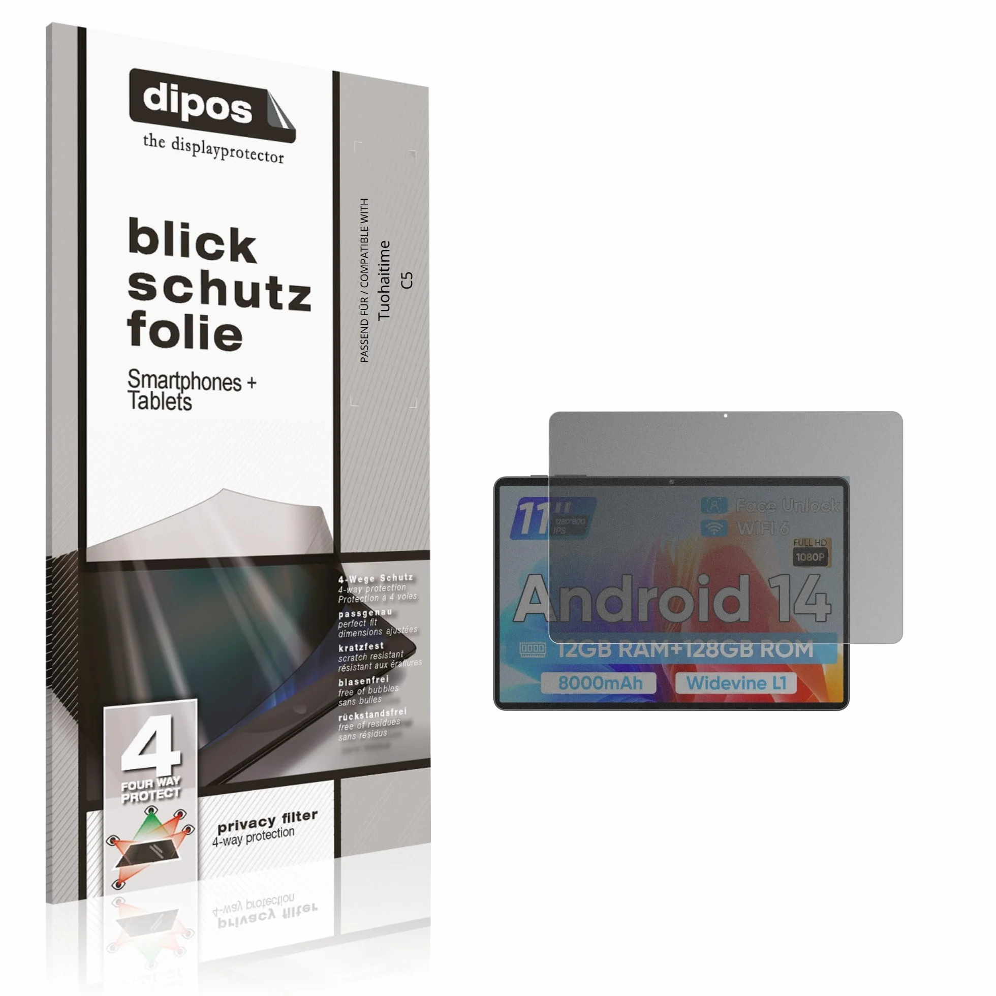 dipos Protector de Pantalla Antiespía para Tuohaitime C5 | Película protectora mate, filtro de privacidad 4 vías, ajuste perfecto, antiarañazos, sin burbujas, autoadhesivo