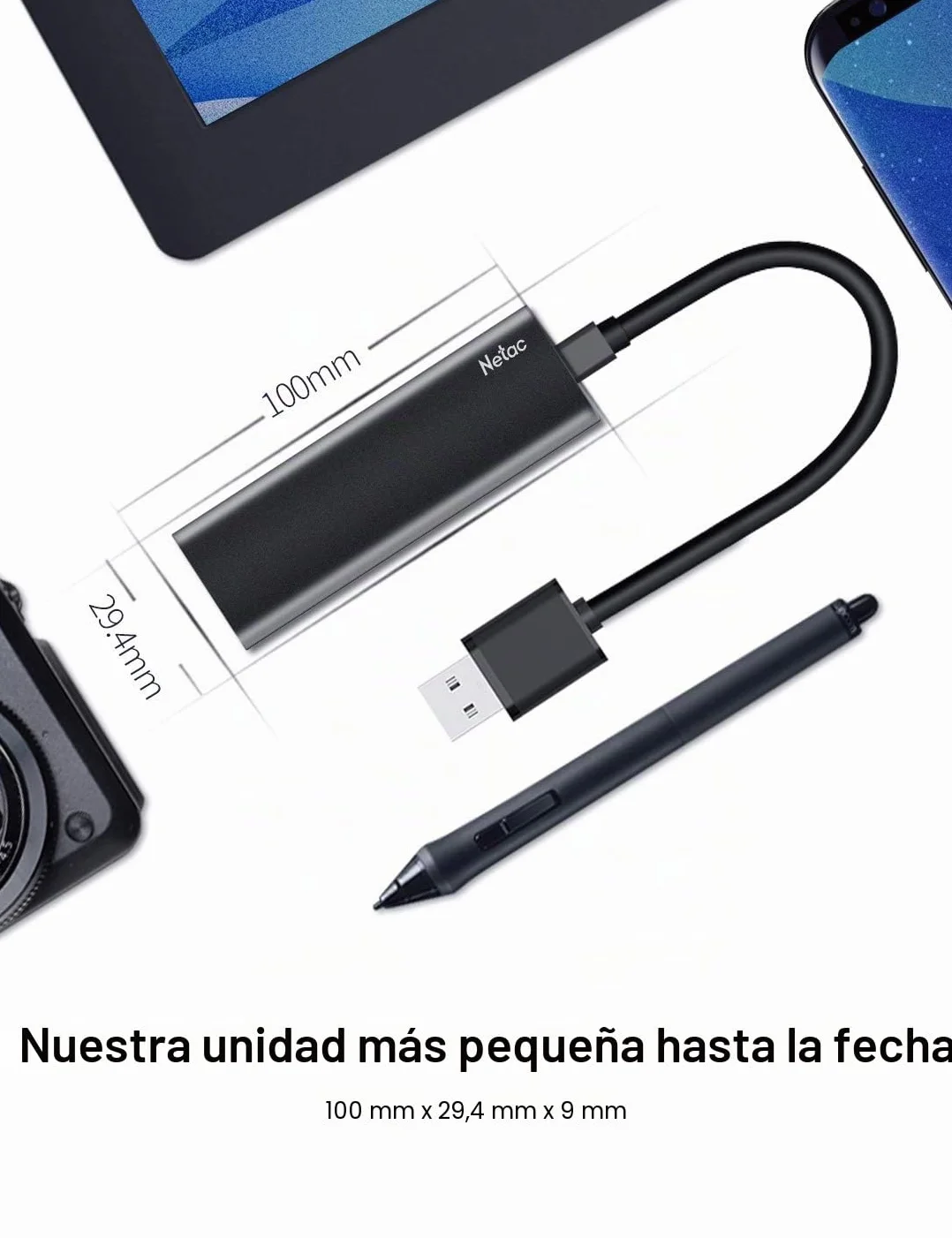 Netac 1TB Disco Duro Externo SSD USB 3.2 Tipo-C Gen 2 Portátil Unidad de Estado Sólido,Negro