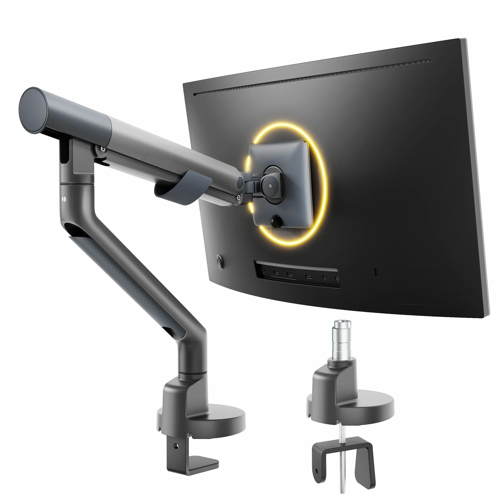 monTEK Brazo Monitor para Pantallas de 17 a 40 Pulgadas soporta 11 kg | soporte de escritorio ajustable, VESA 75/100mm, montaje mediante abrazadera y pasacables Diseño moderno y robusto,gris oscuro