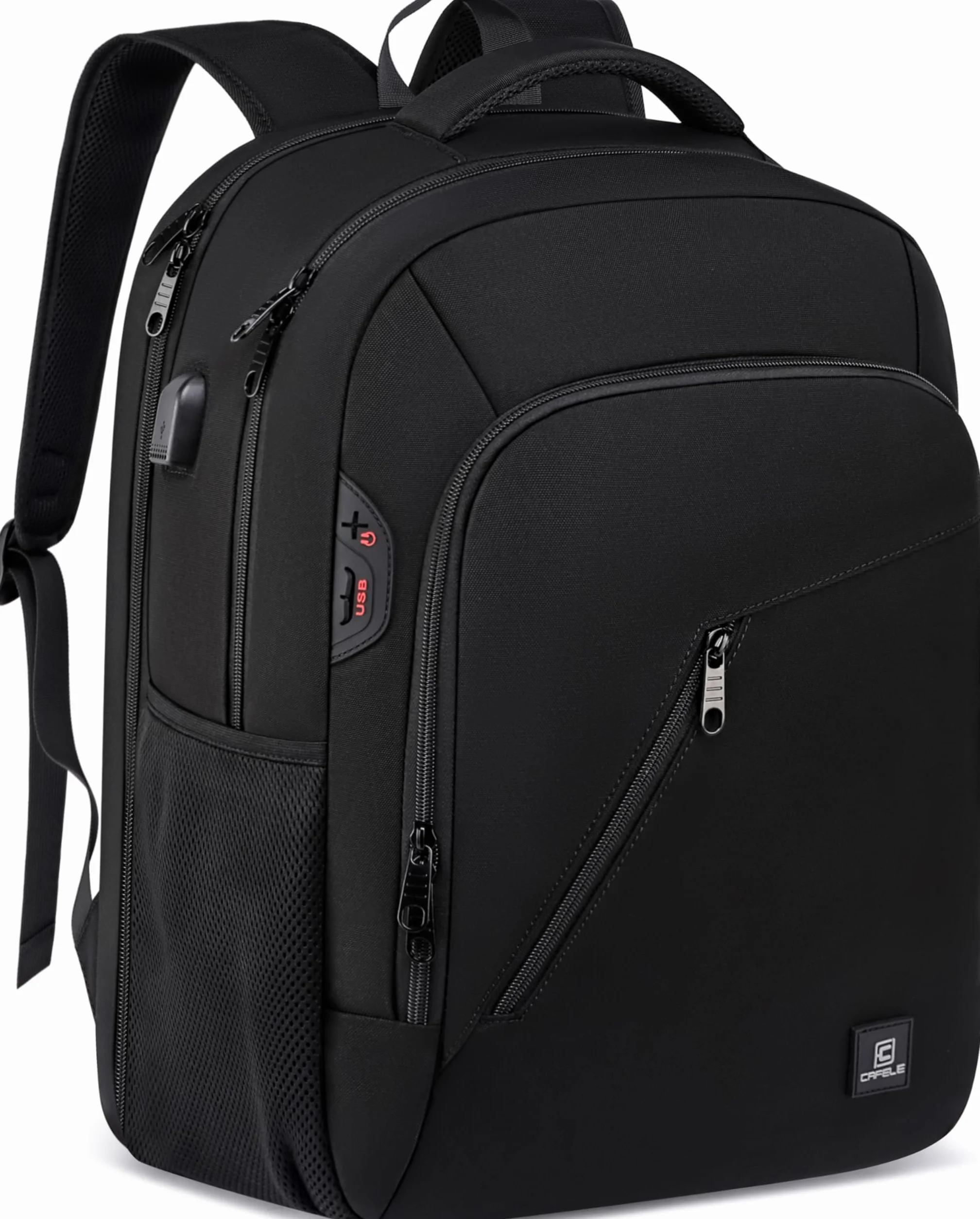 Cafele Mochila Unisex para Adultos y Adolescentes - Mochila Escolar con Puerto USB de Carga para Portátil 17,3 Pulgadas - Ideal para Trabajo, Universidad, Viajes - Negro