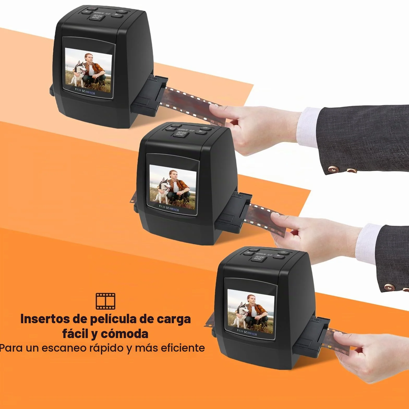 Escáner digital de diapositivas, escáner de diapositivas independiente y escáner negativo Convierte negativos y diapositivas de película de 35 mm, 126, 110, Super 8 y 8 mm en imágenes JPEG, pantalla
