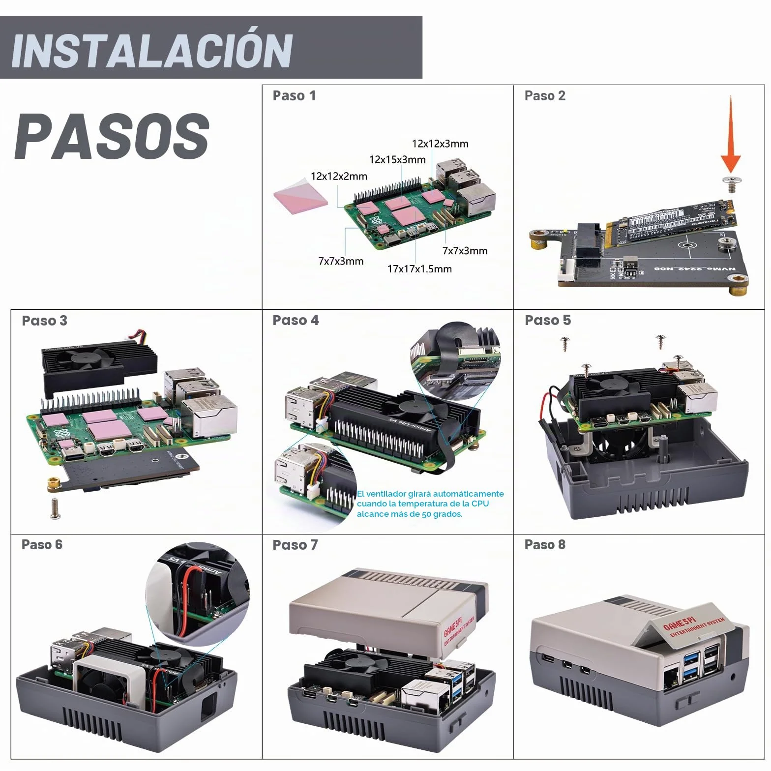 GeeekPi Funda retro Game5Pi con placa M.2 NVMe PCIe N08 y Armor Lite V5 Active Cooler para Raspberry Pi 5
