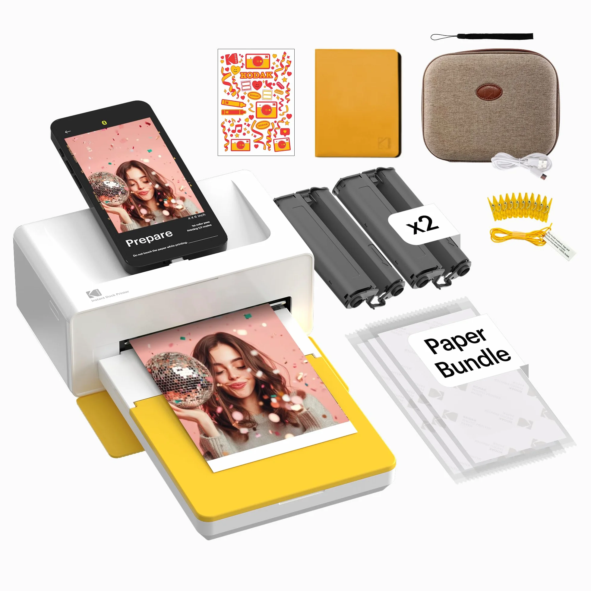 KODAK Dock Plus Impresora Fotográfica 10 x 15 cm, 50 Hojas, Impresora para Smartphone con Base Dock & Bluetooth para iPhone & Android, Impresión en Color Instantánea, Sublimación 4PASS