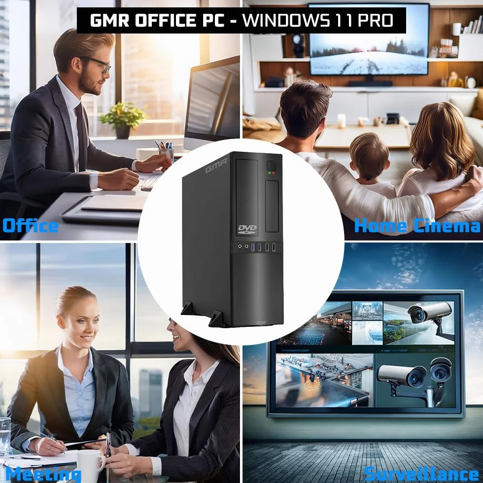 GMR Ultra Slim i7 Office PC, Computadora de Oficina de Negocios, garantía de 3 años, 32 GB RAM, 1000 GB SSD, DVD±RW, USB 3, Windows 11 Prof, WiFi Bluetooth