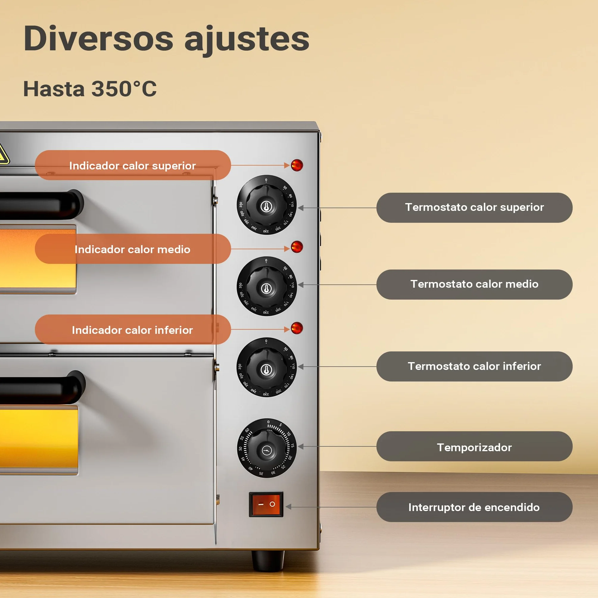 Horno para pizzas 3000W acero inoxidable piedra de cordierita 2 niveles