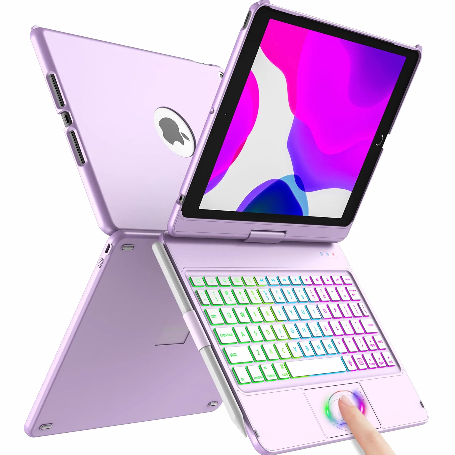 aMZCaSE Funda con Teclado para iPad 10.2 para iPad de 9.ª Gen 2021-360° Funda con Teclado inalámbrico Bluetooth con 7 retroiluminación Auto Sleep/Wake para iPad 9/8/7.ª Gen,Púrpura | 360° Funda con Teclado inalámbrico Bluetooth con 7 retroiluminación Auto