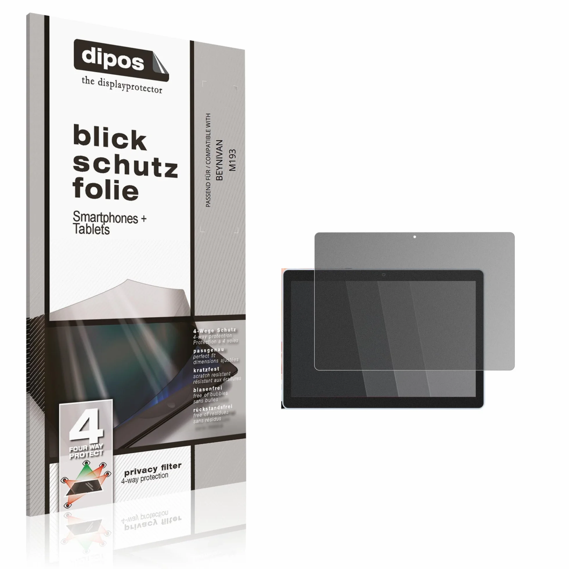 dipos Protector de Pantalla Antiespía para BEYNIVAN M193 | Película protectora mate, filtro de privacidad 4 vías, ajuste perfecto, antiarañazos, sin burbujas, autoadhesivo