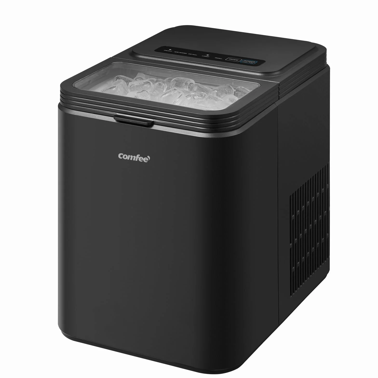 Comfee' RCI12BL1EU(E) Máquina de Hielo, 8 Cubitos en 6 Minutos, 12kg/24h, Autolimpiante, 2 Tamaños, Portátil, Negro