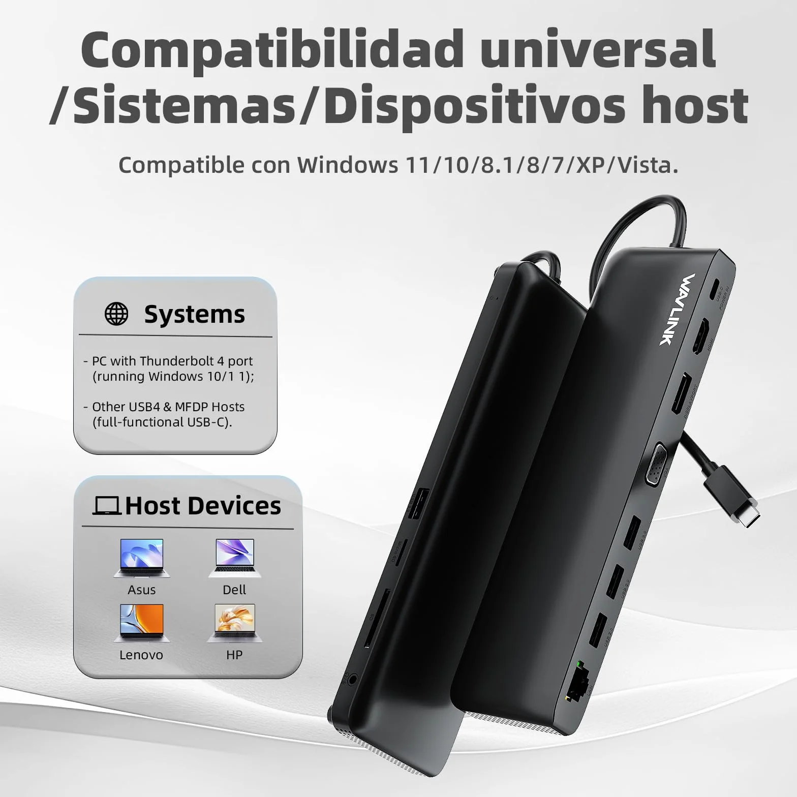 WAVLINK - Estación de Acoplamiento USB-C 3 monitores con HDMI, DP, VGA, 100W PD, USB3.0&2.0, RJ45, Ranuras SD/TF, Audio/micrófono, para Lenovo/HP/DELL, etc