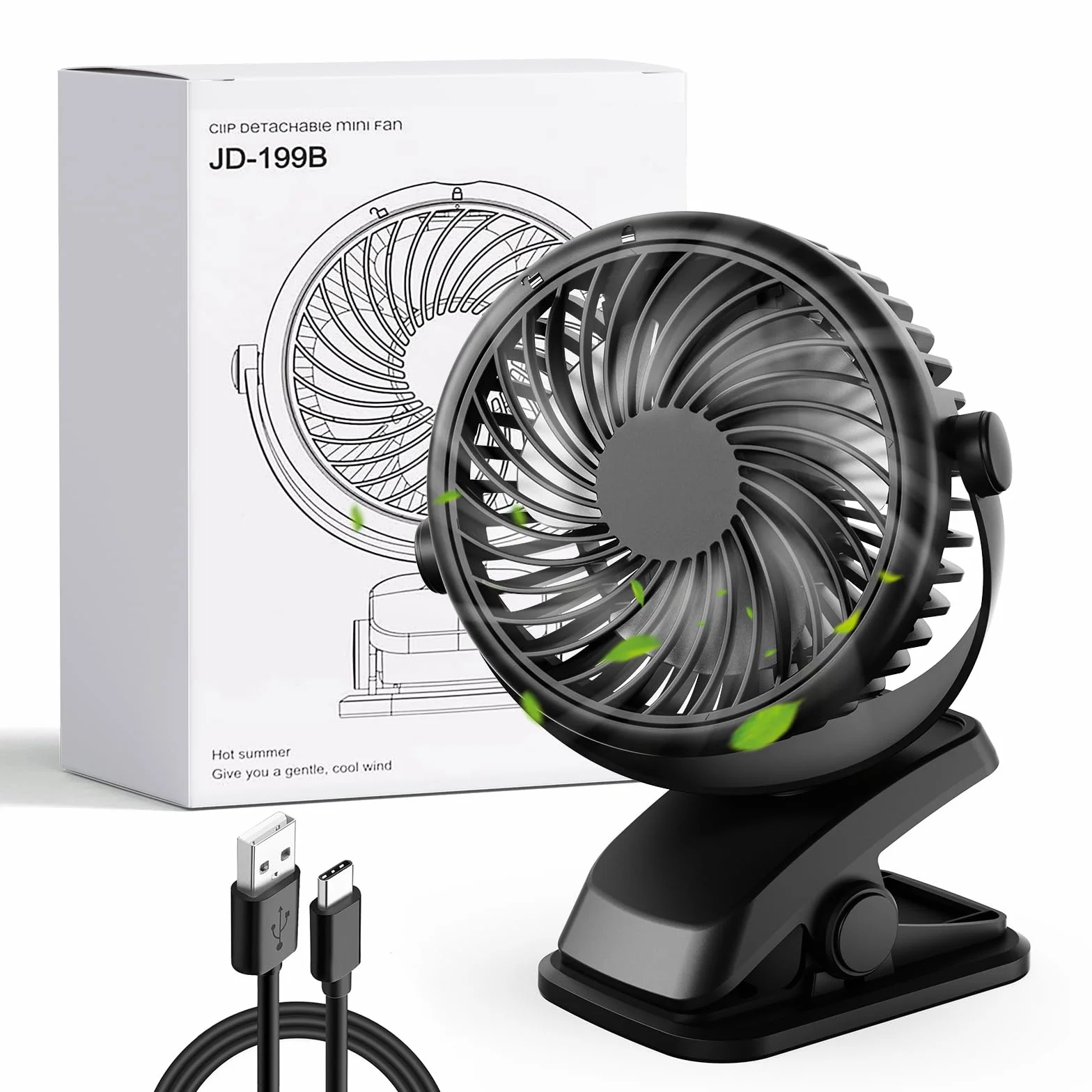 USB Ventilador Silencioso, Mini Ventilador Portatil, Pequeño de Mesa Bateria Recargable, Ventiladores Sobremesa Pinza Potente para Dormir Coche Carrito Bebe Camping Autocaravana