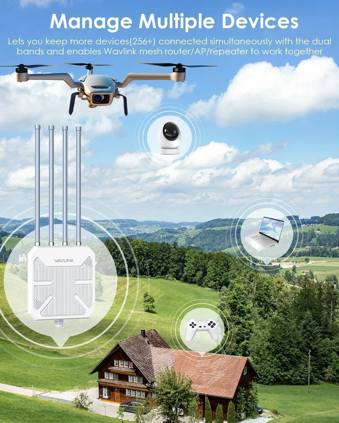 WAVLINK Repetidor WiFi Largo Alcance WiFi Exterior Potente, Amplificador Señal WiFi Antena WiFi Extender WiFi 6 Wavlink AX3000 Mesh, Outdoor PoE Punto de Acceso WiFi, para Grandes Espacios Remotos