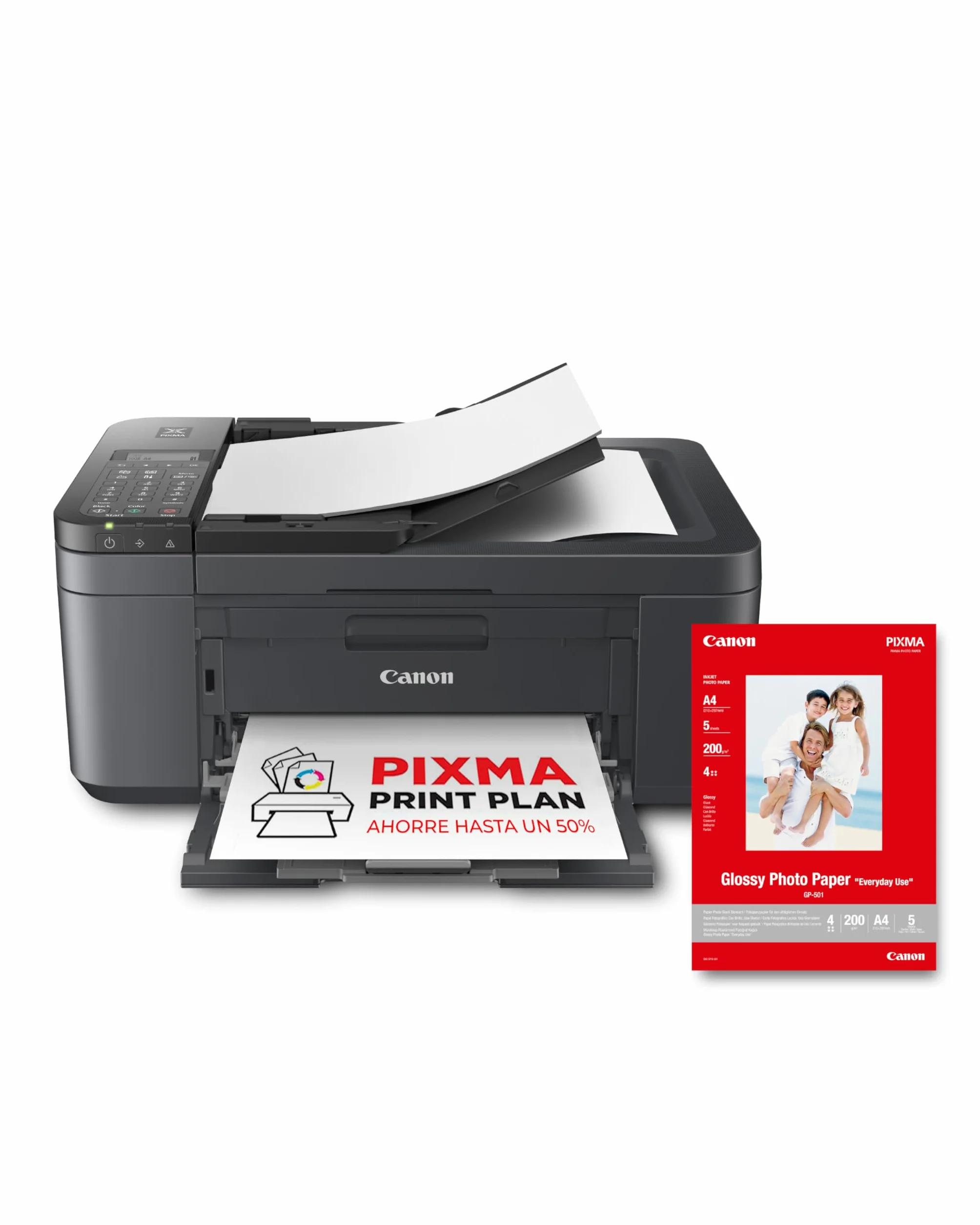 Canon Pixma TR4755i Impresora Multifunción 4 en 1, Compatible con Pixma Print Plan, Escaneo y Copia, WiFi, Impresión a Doble Cara Automática, Negro - Incluye Papel Fotográfico A4 GP-501, 5 Hojas