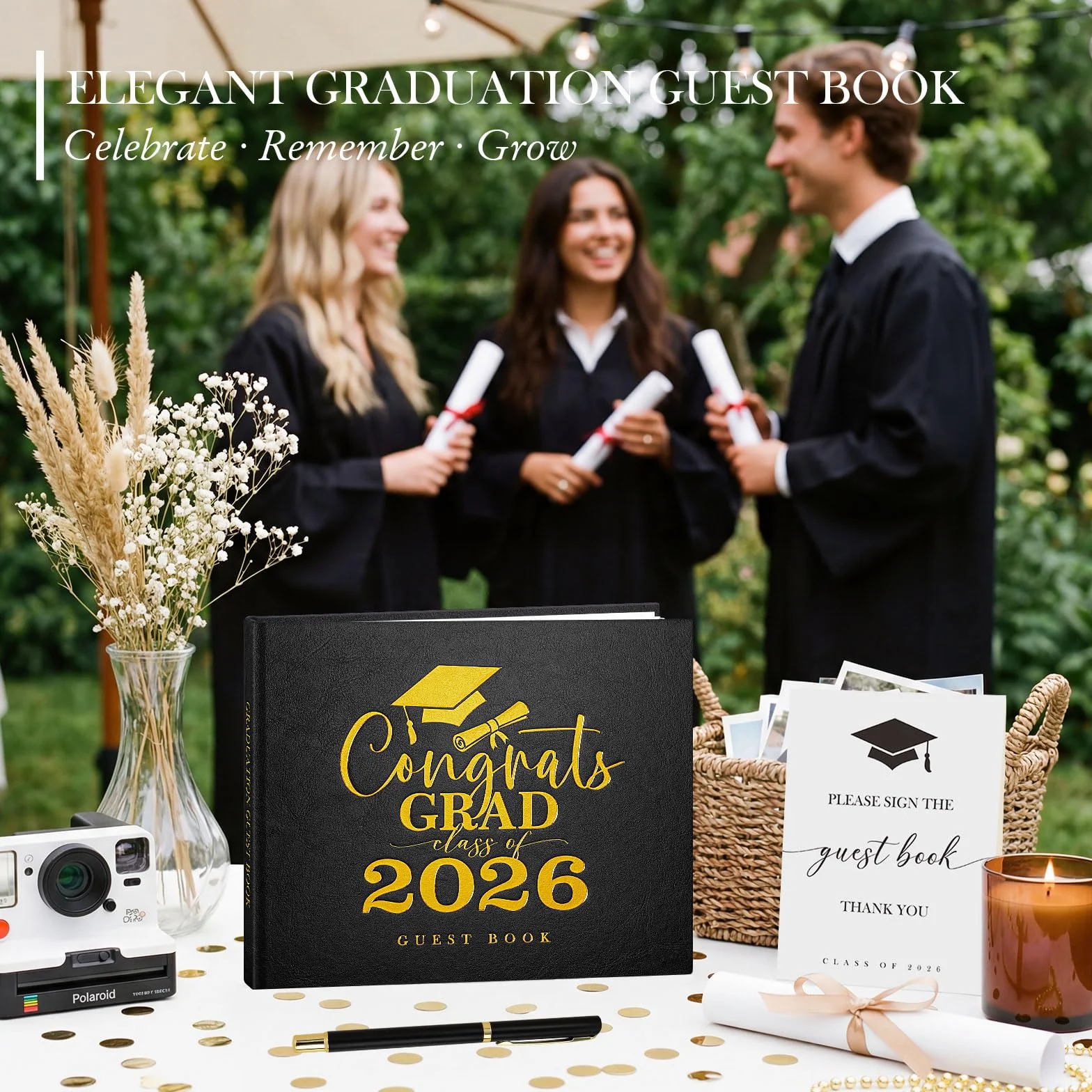 Lanpn Graduation Guest Book for Class of 2026, 140 Pages Black, with Pen Sign, University Remember
