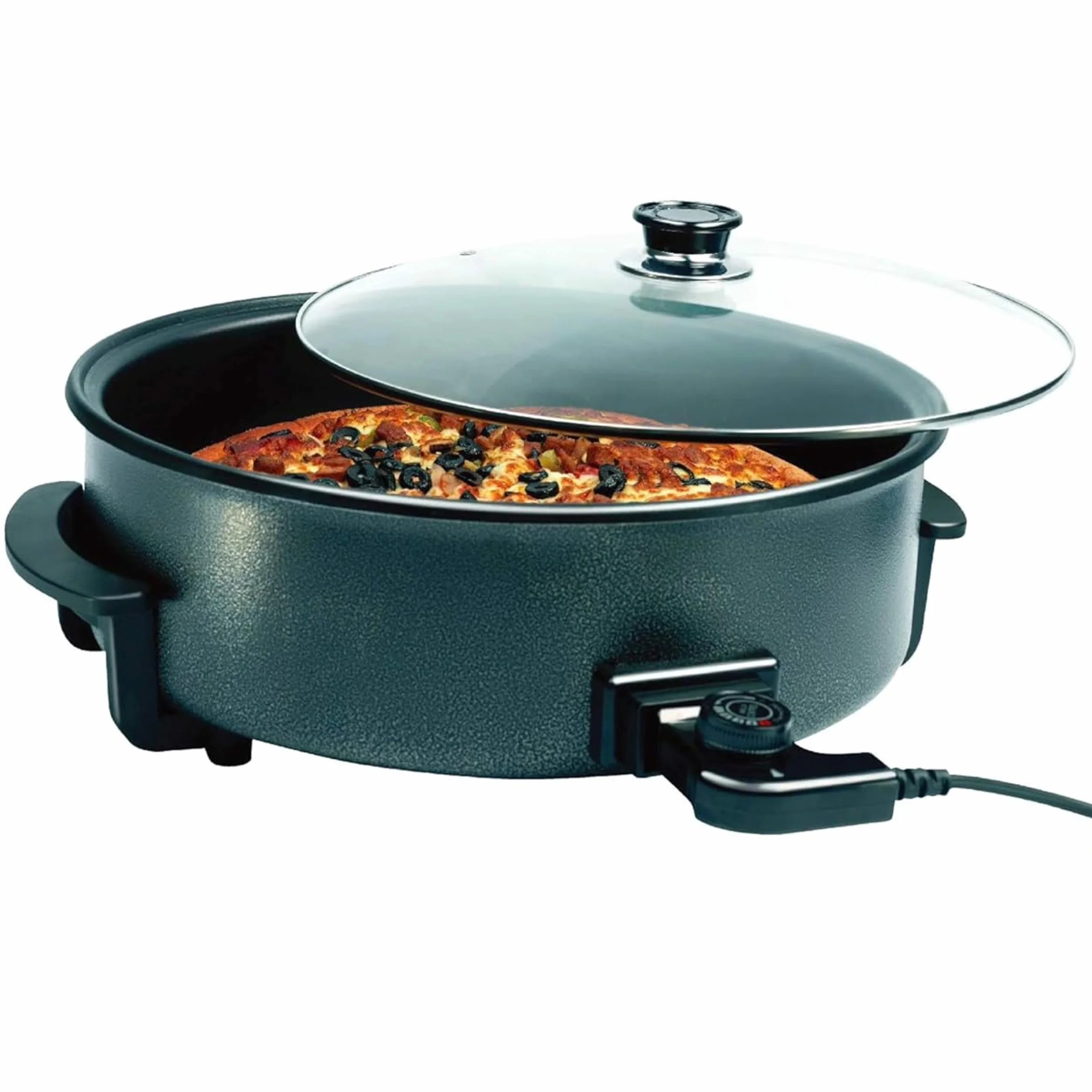 SHOV Sartén eléctrica XXL, diámetro 42 cm x 13 cm, sartén para pizza, paella, sartén eléctrica, 1500 W, revestimiento antiadherente, regulación de temperatura continua