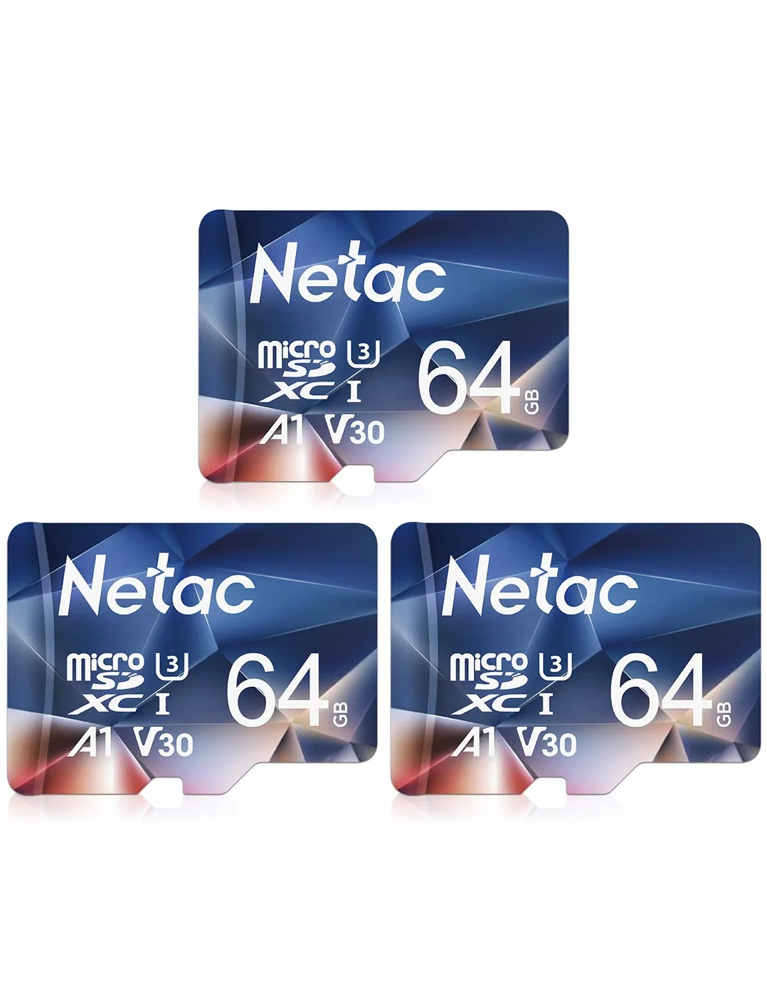 Netac 3 Paquetes de 64G Micro SDXC Tarjetas de Memoria A1, U3, C10, V30, 4K, 667X, UHS-I Velocidad hasta 100/30 MB/s Micro SD Card para Teléfono, Videocámara, Switch, Tableta