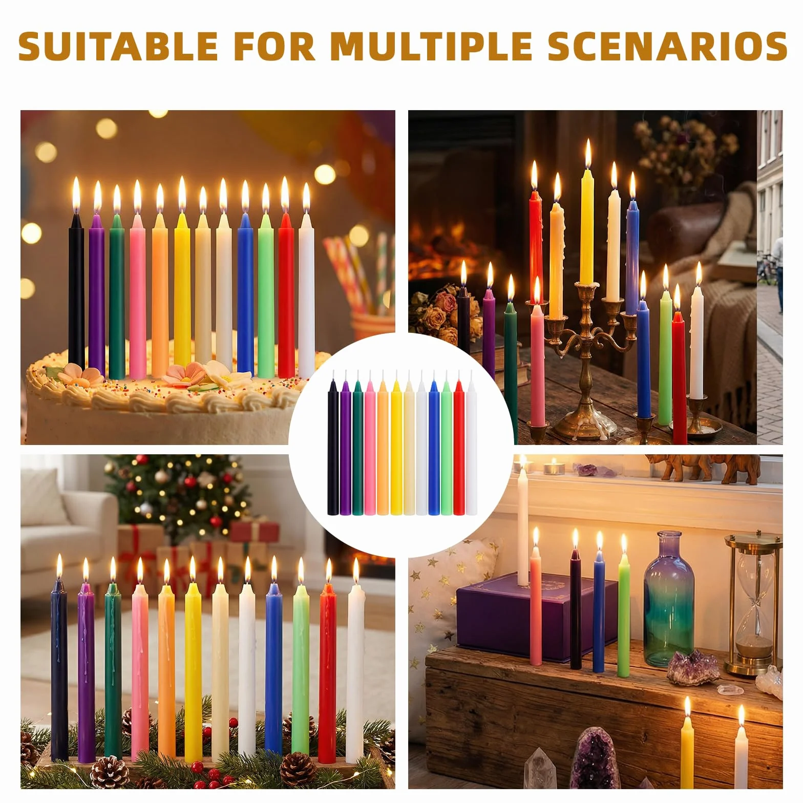 24 Velas Coloridas Sin Humo Sin Goteo – 90 Min Combustión Ecológicas para Decoración