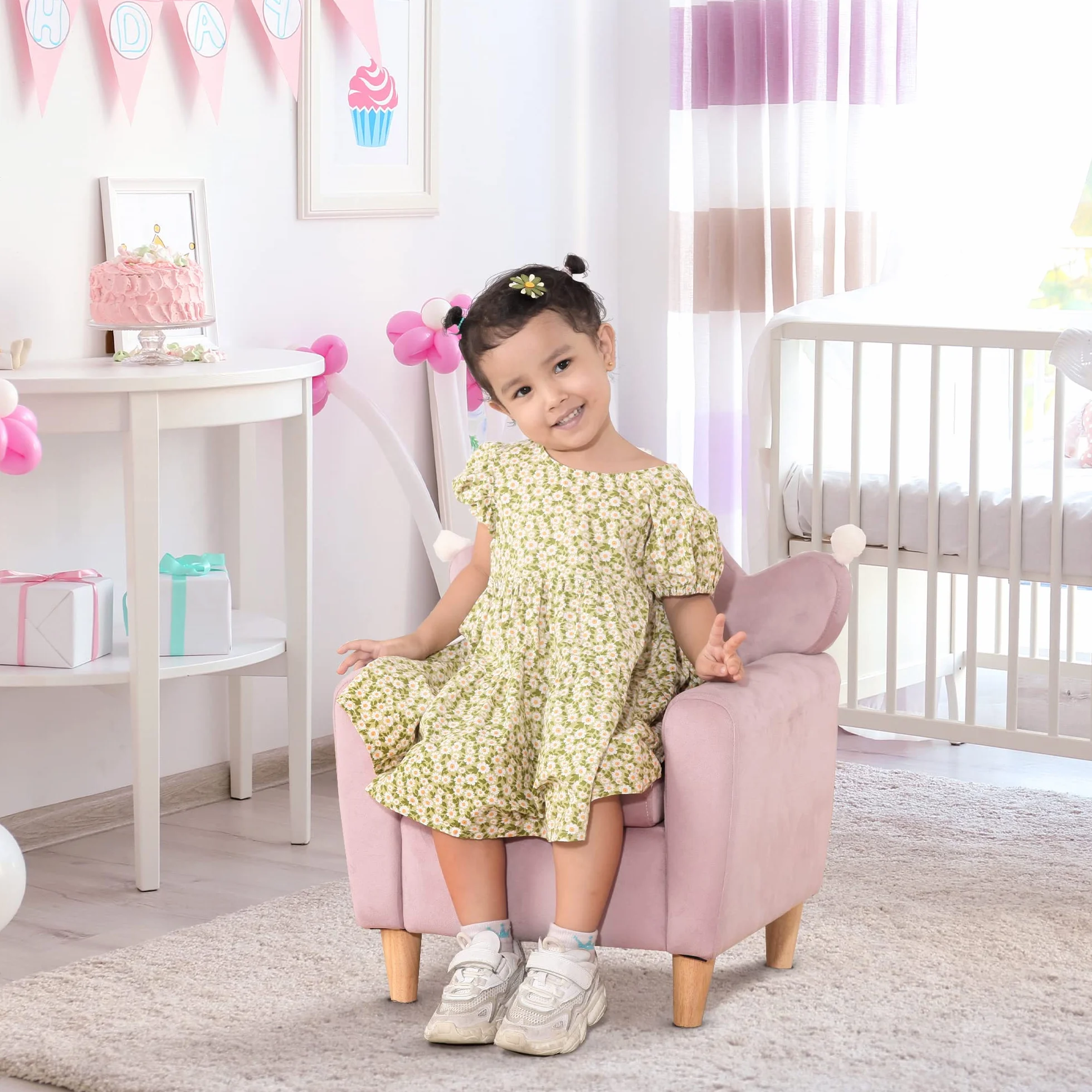 HOMCOM Sillón Infantil Mini Sofá para Niños +3 Años 45 kg 50x42x58 cm Rosa