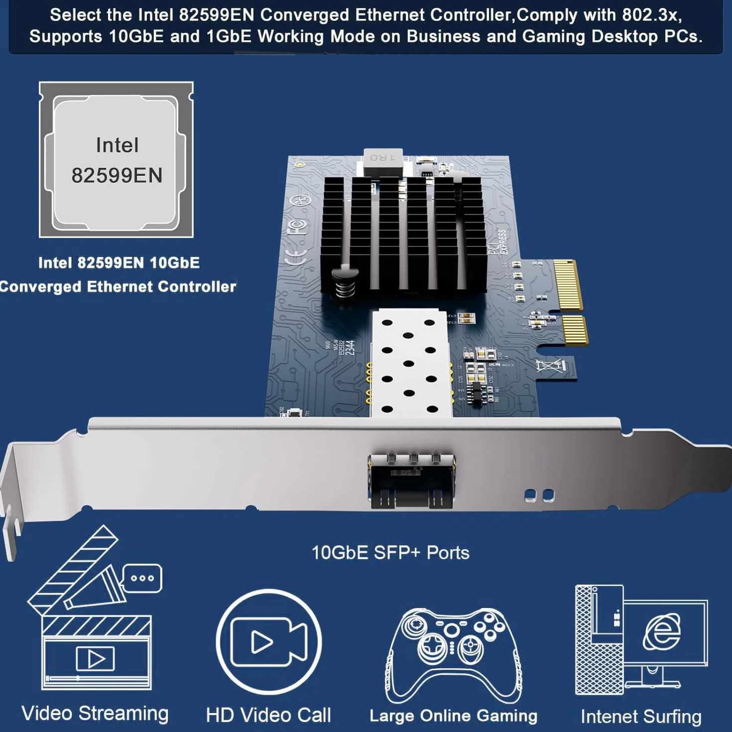 Tarjeta de red SFP+ PCI-e abierta de 10 GB, con controlador Intel 82599 (X520-DA1), adaptador Ethernet de 10 Gbps, tarjeta NIC de 10 GB 10 G, compatible con Windows/Windows Server/VMware