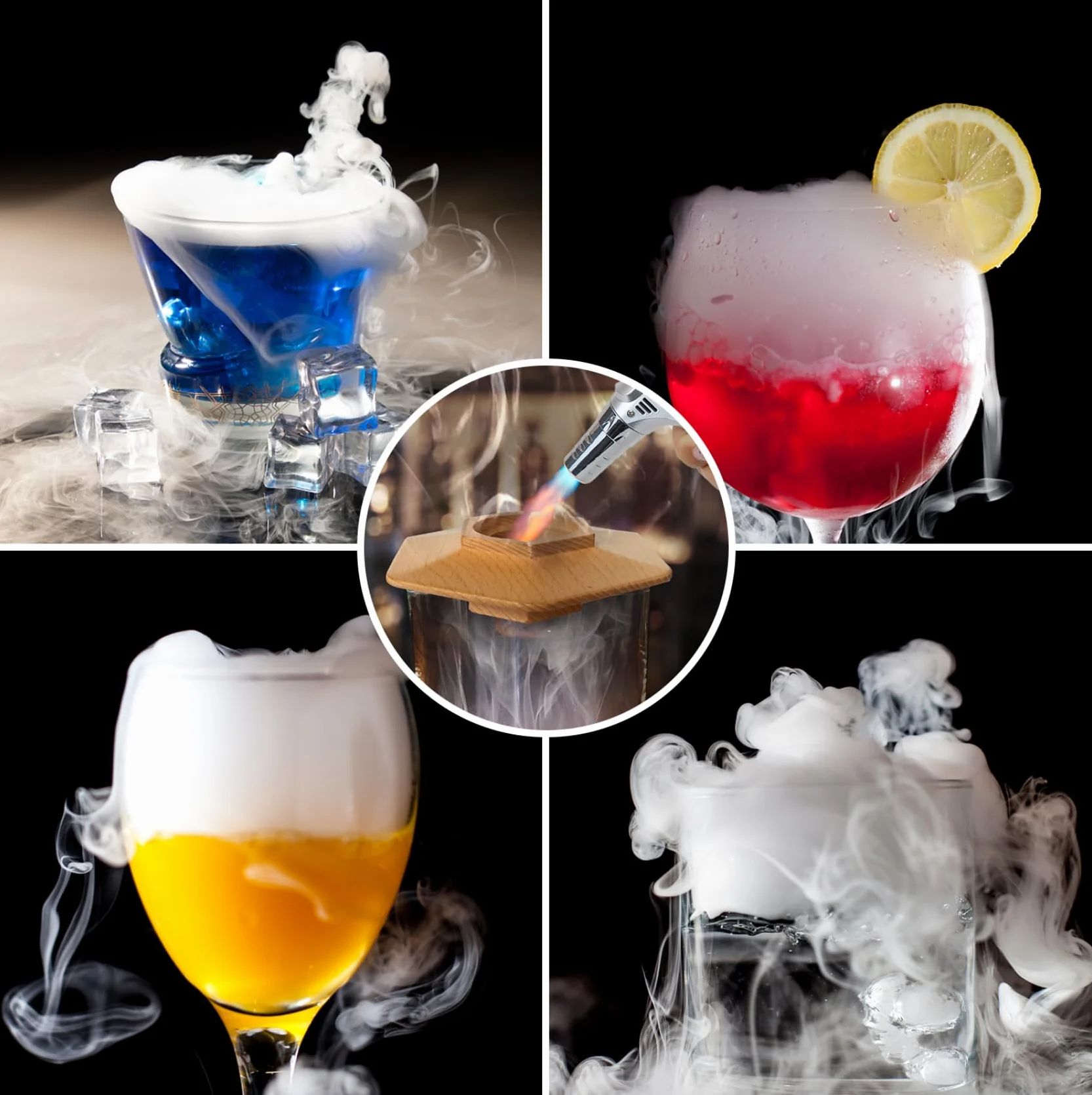 Ahumador de Cócteles con Soplete, Kit de Ahumador de Bebidas con 6 Sabores de Astillas de Madera y 4 Piedras para Whisky