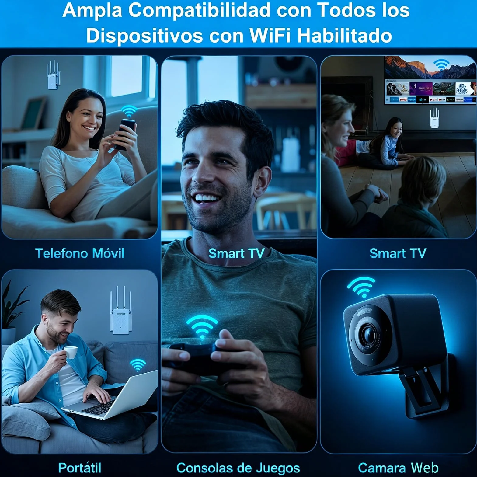 COMFAST Repetidor WiFi, AC1200M Amplificador Señal WiFi, 2.4/5 GHz Amplificador WiFi Potente con Puerto Ethernet, 4 Antenas Externas, Extensor de WiFi para Casa y Oficina, WPS, Repetidor/Router/Ap