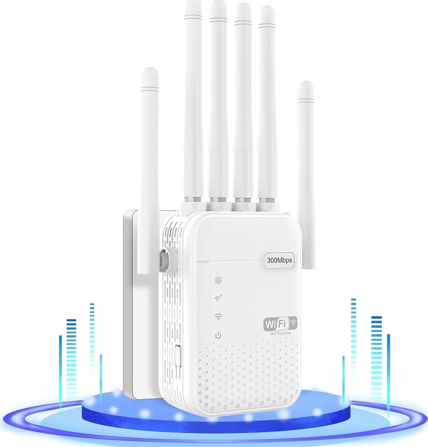 Repetidor WiFi Potente Amplificador de señal WiFi,6 Antenas,2 Puertos LAN,Modo Repetidor/Router/Ap,Cobertura 360° de hasta 3800 m²,Adecuado para Oficinas y Casa,Fácil de Instalar