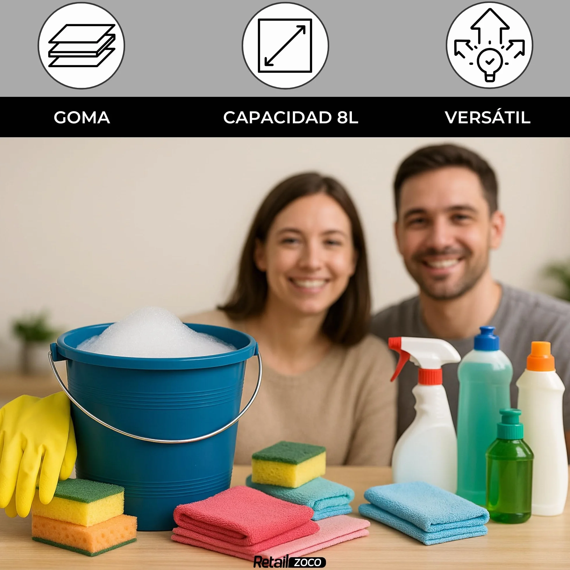 TECHZOCO Cubo engomado plástico reciclado con asa metálica 8 litros 22.5 cm altura