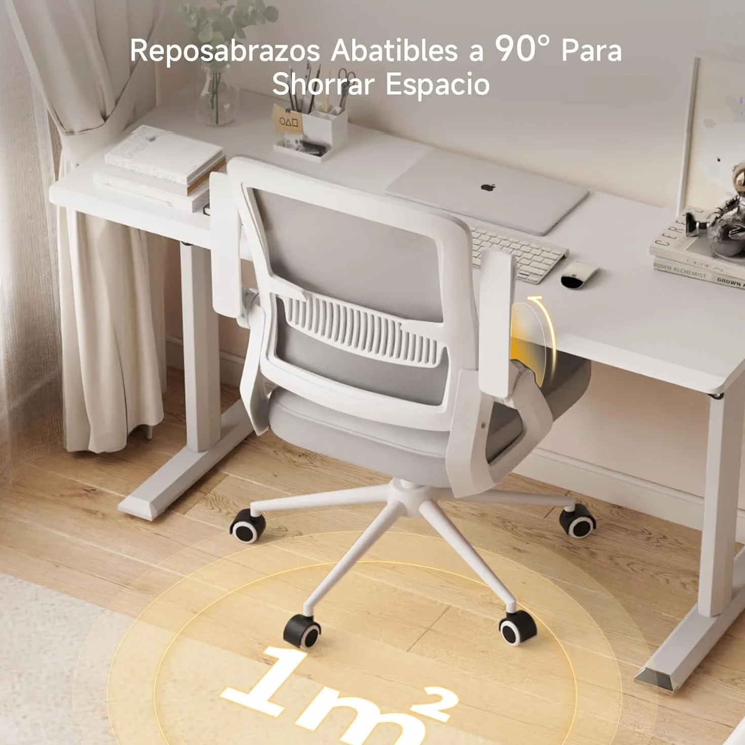 Silla Ergonómica de Oficina con Respaldo de Malla y Soporte Lumbar, Giratoria Altura Regulable, Reposabrazos Plegables 90°, Función Inclinable, Gris